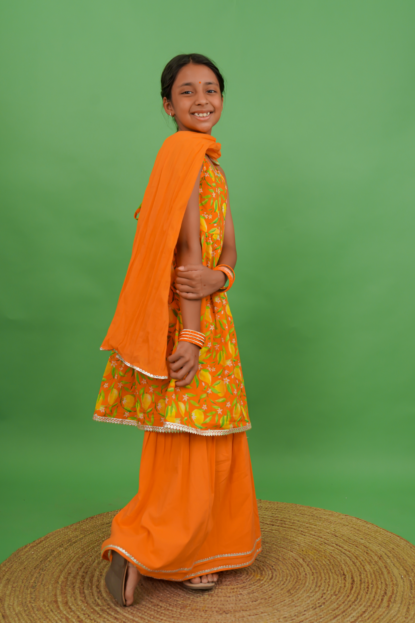 Girls Flared Sharara Set Printed Mango - Orange