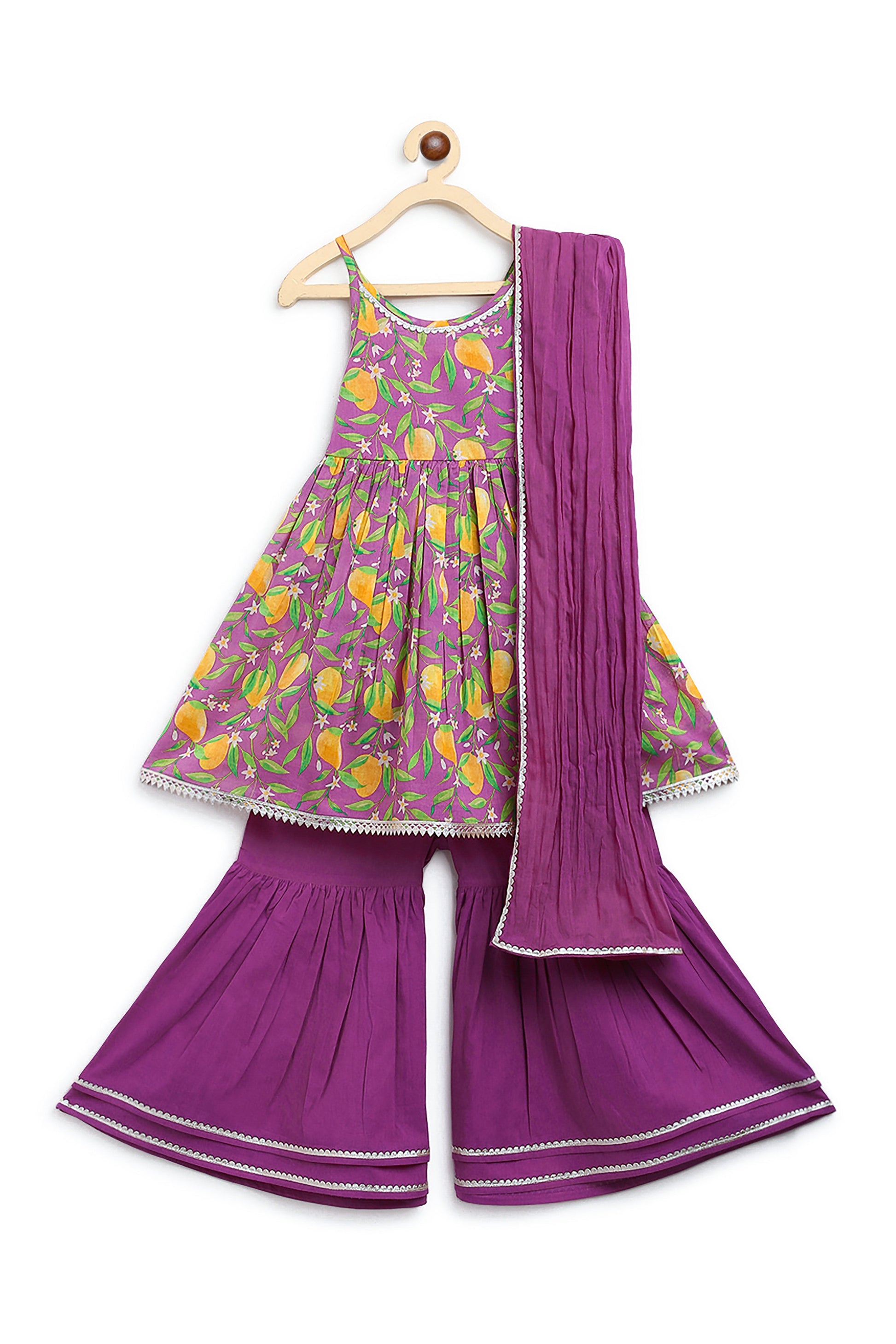 Girls Flared Sharara Set Printed Mango - Purple - Image 3