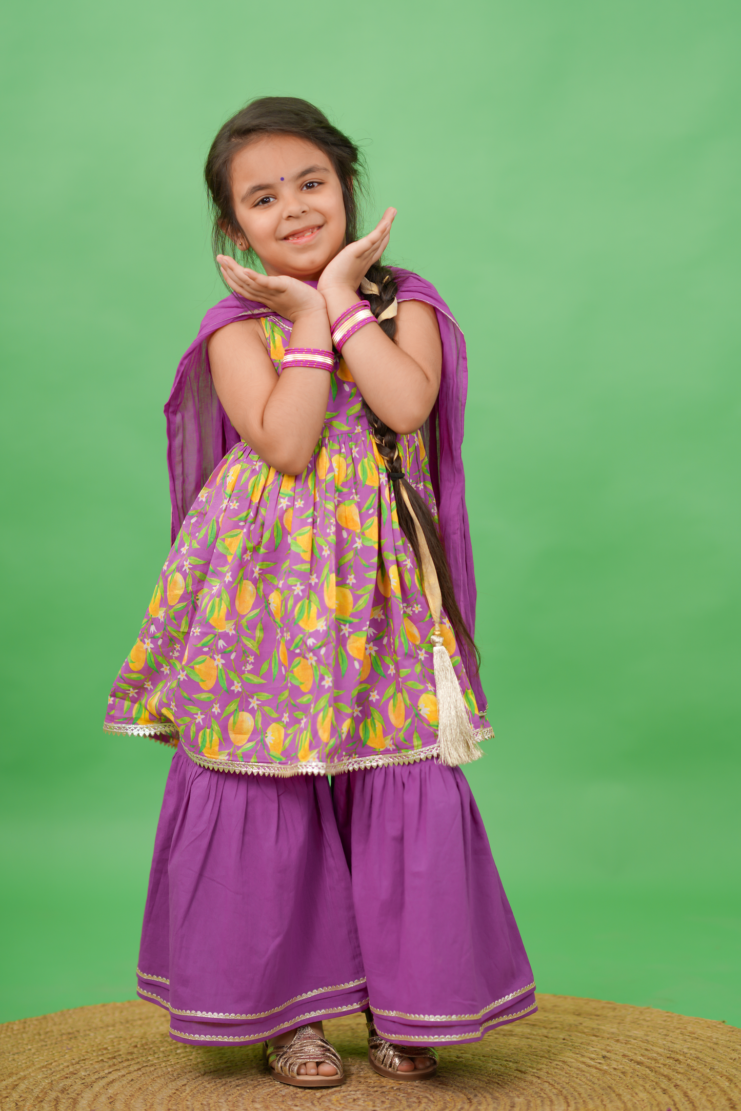 Girls Flared Sharara Set Printed Mango - Purple