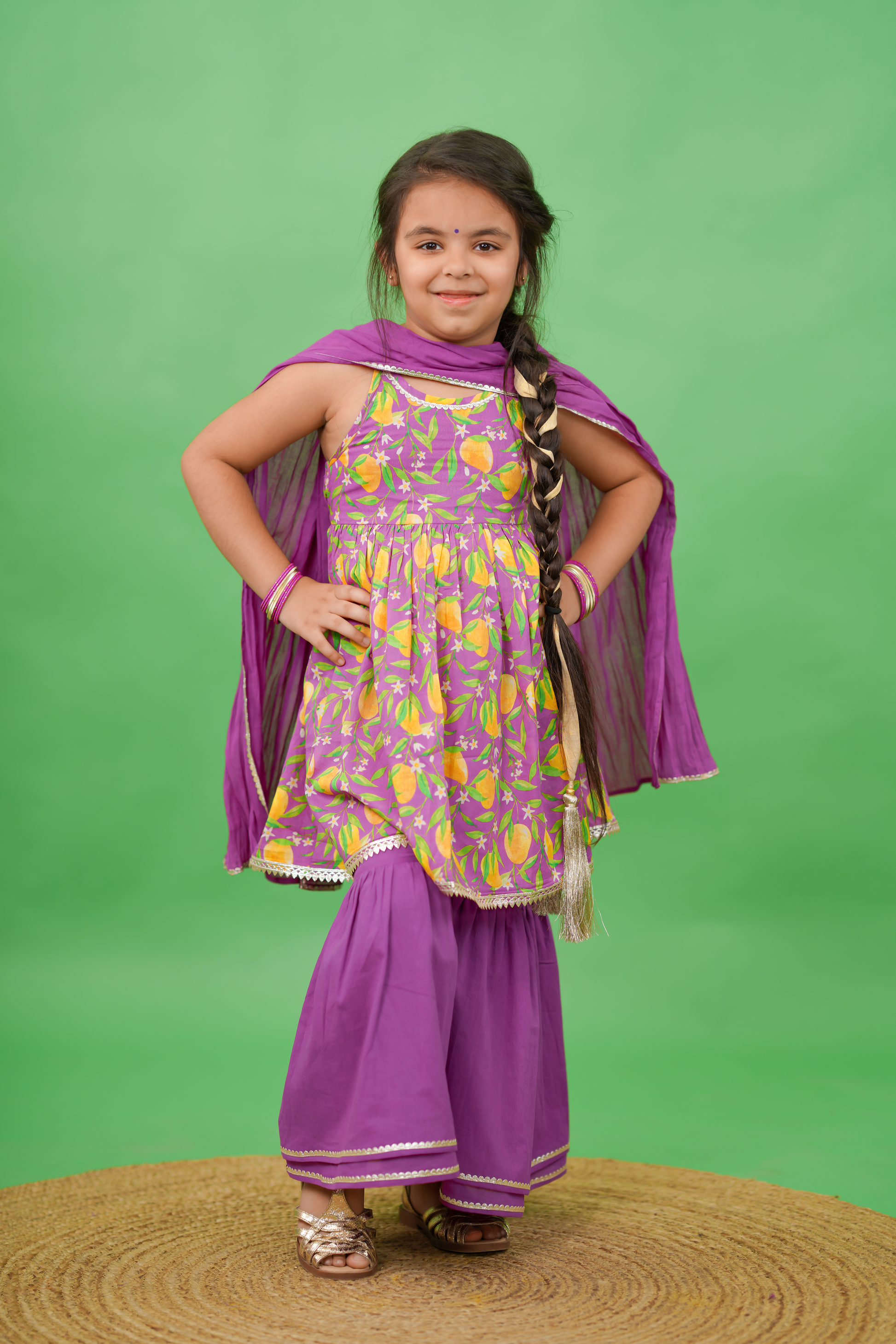 Girls Flared Sharara Set Printed Mango - Purple - Eco-friendly - Sama Homes