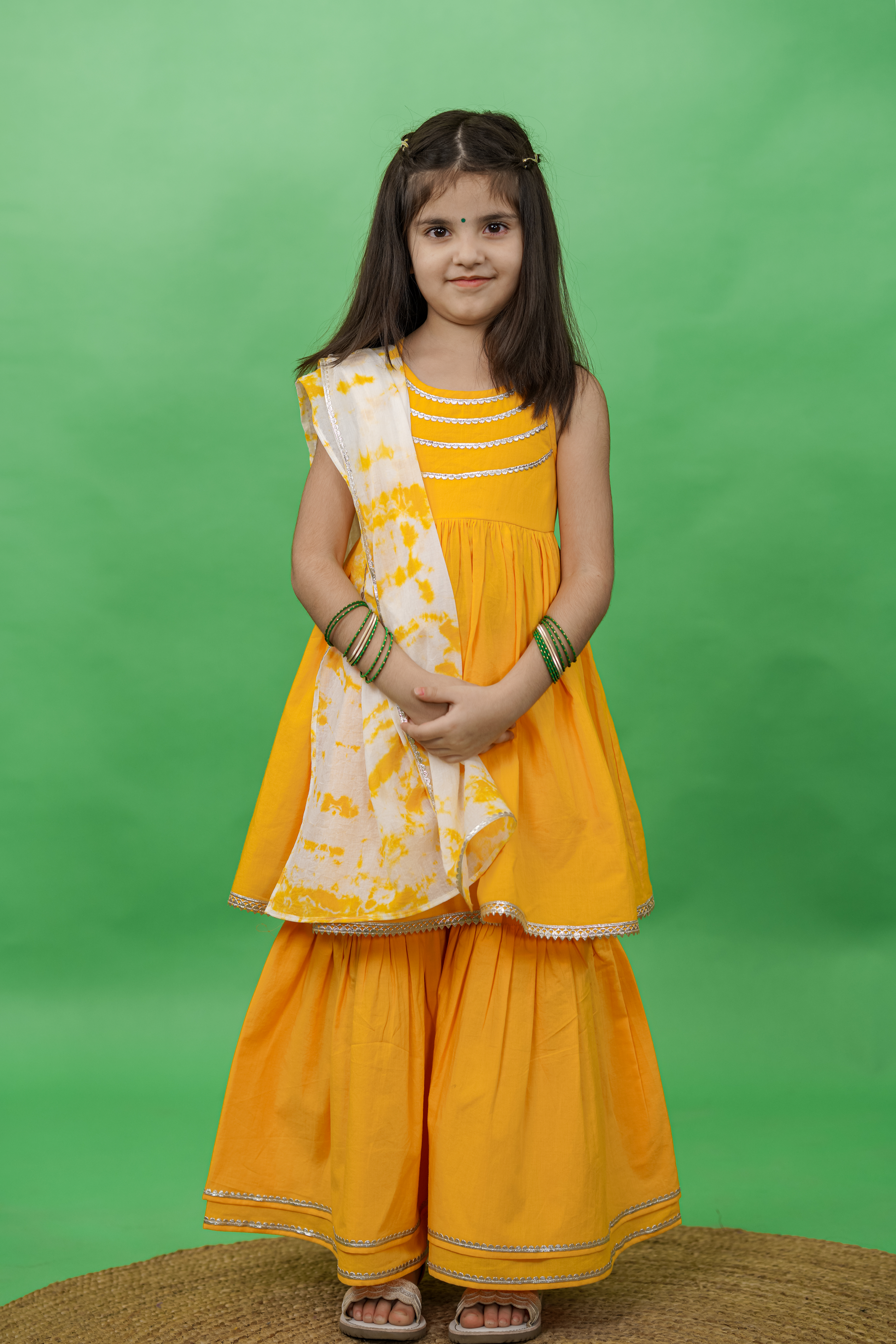 Girls Flared Sharara Set Gotapatti - Yellow - Image 9