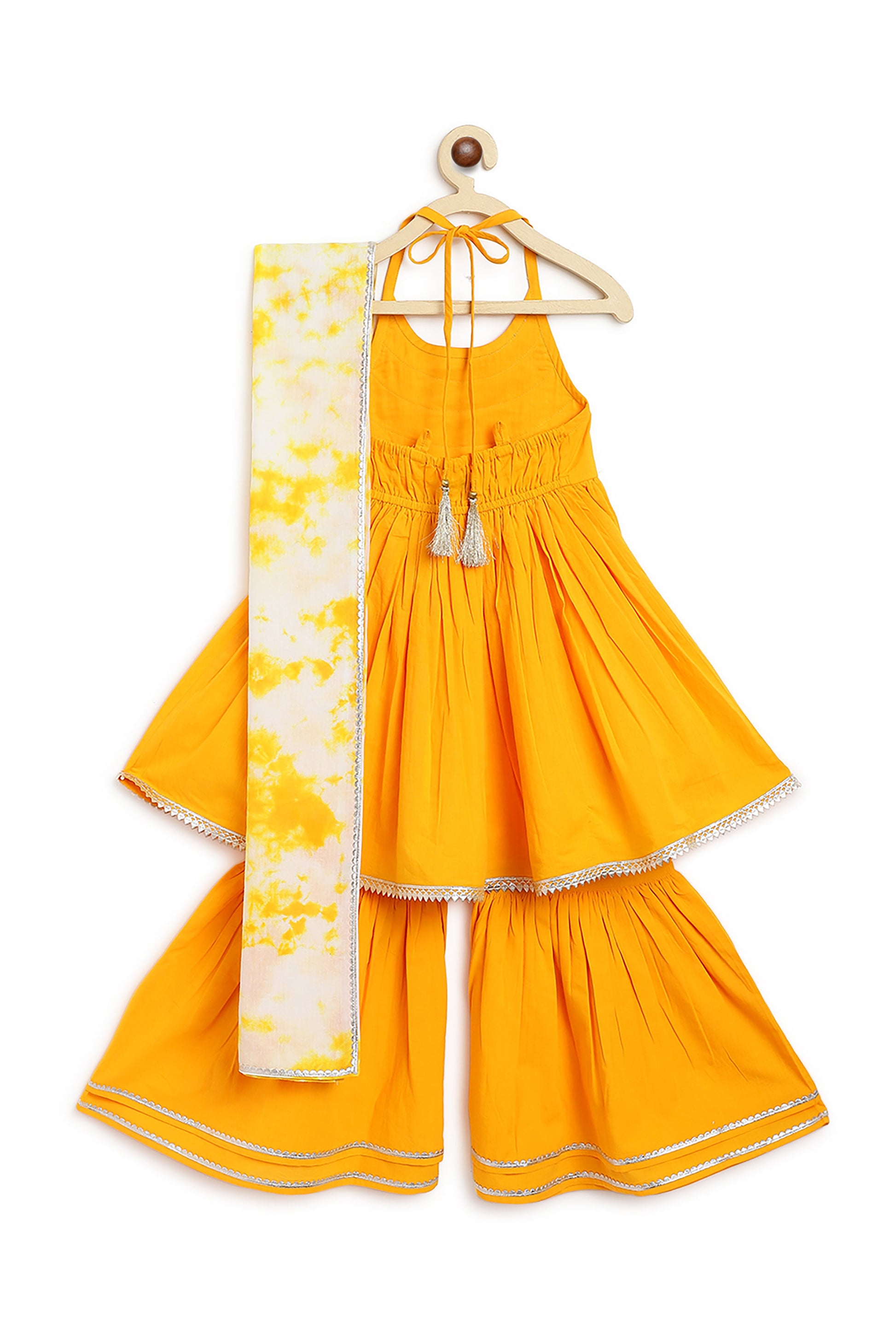 Girls Flared Sharara Set Gotapatti - Yellow - Image 4
