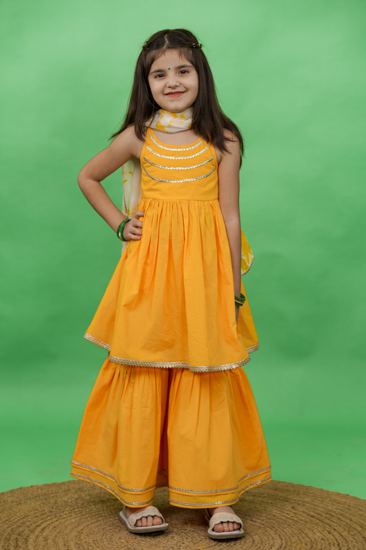 Girls Flared Sharara Set Gotapatti - Yellow