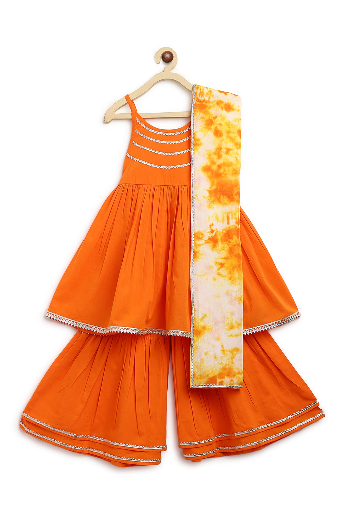 Girls Flared Sharara Set Gotapatti - Orange