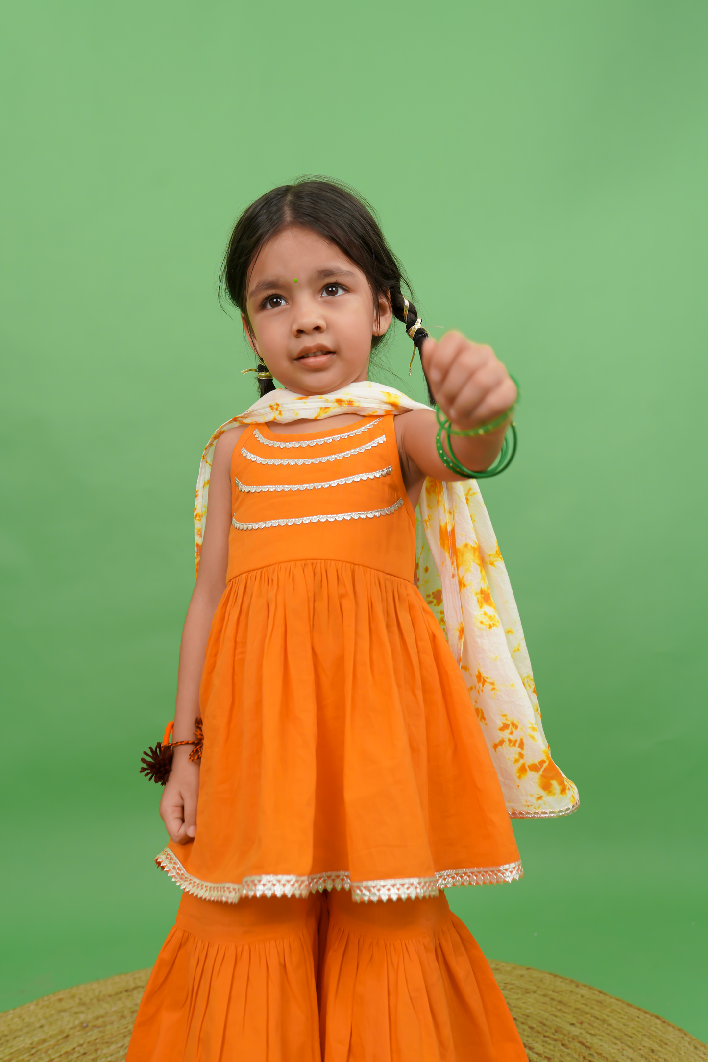 Girls Flared Sharara Set Gotapatti - Orange