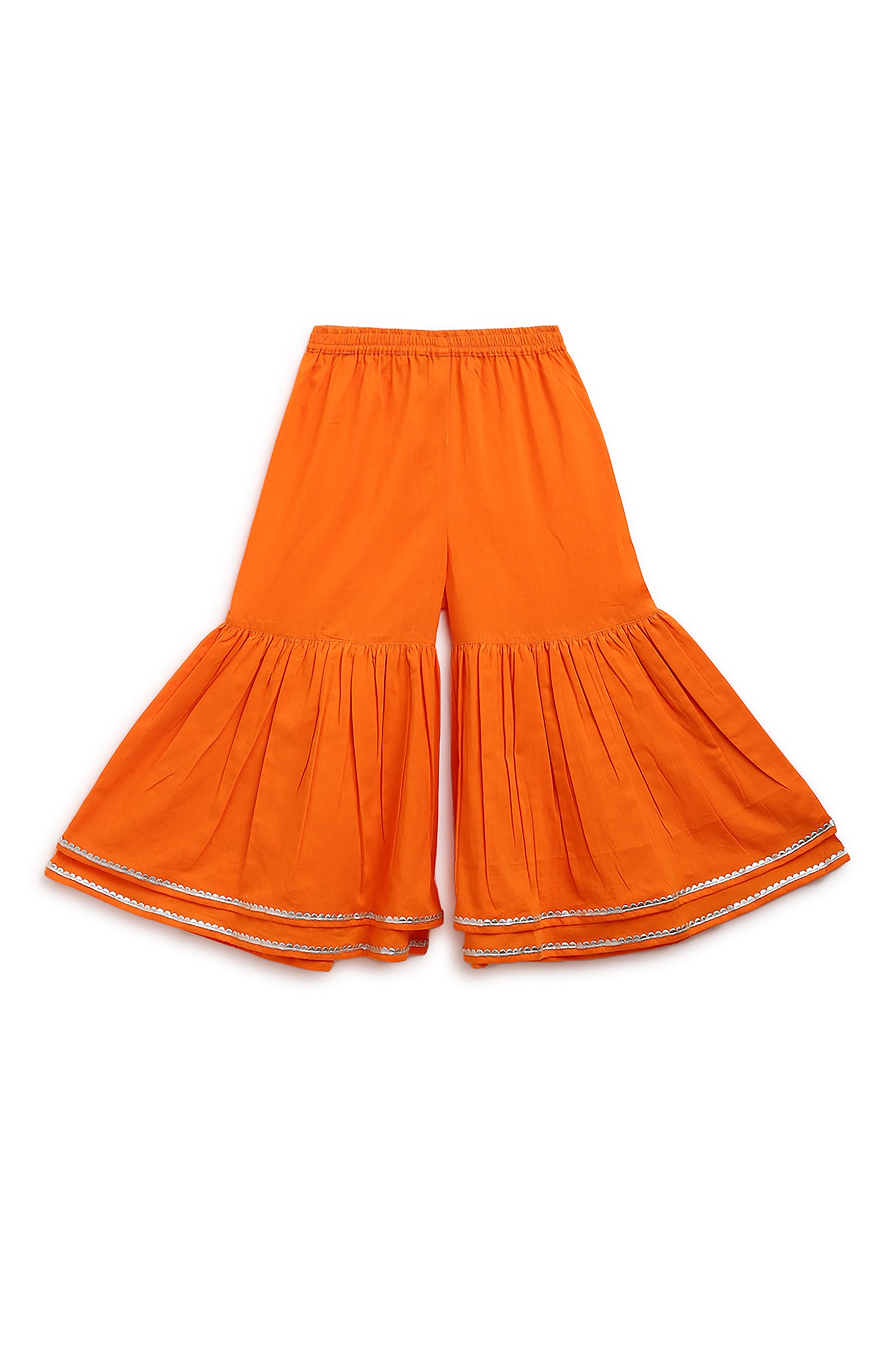 Girls Flared Sharara Set Gotapatti - Orange - Image 6