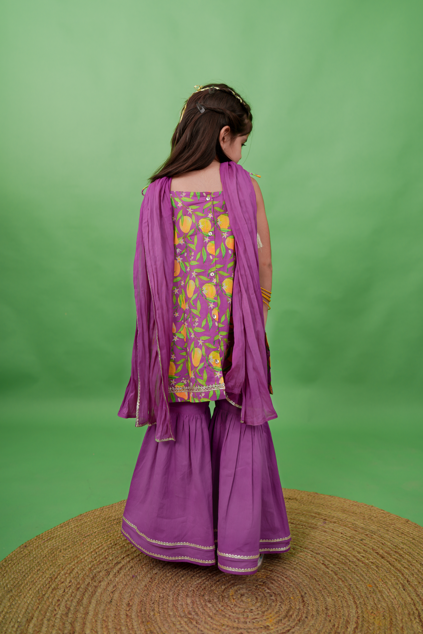 Girls Straight Strappy Sharara Set Printed Mango - Purple