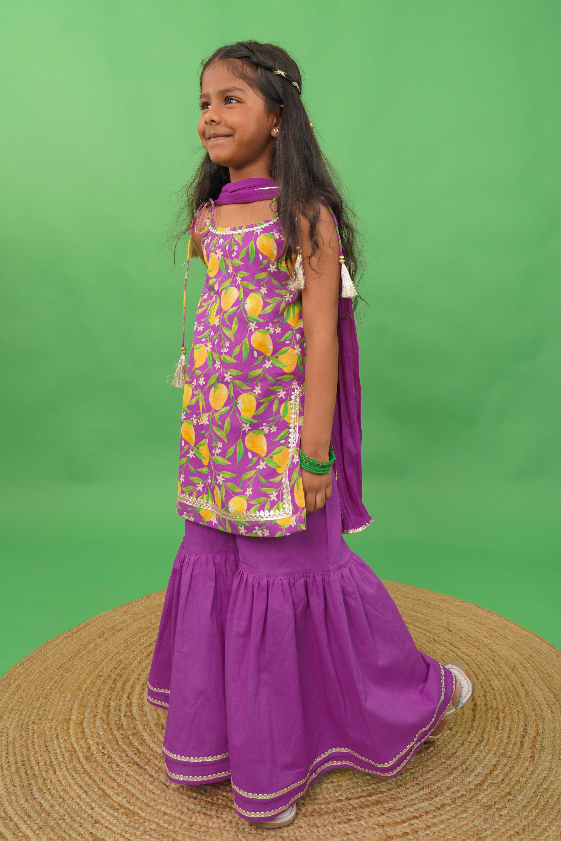 Girls Straight Strappy Sharara Set Printed Mango - Purple - Eco-friendly - Sama Homes