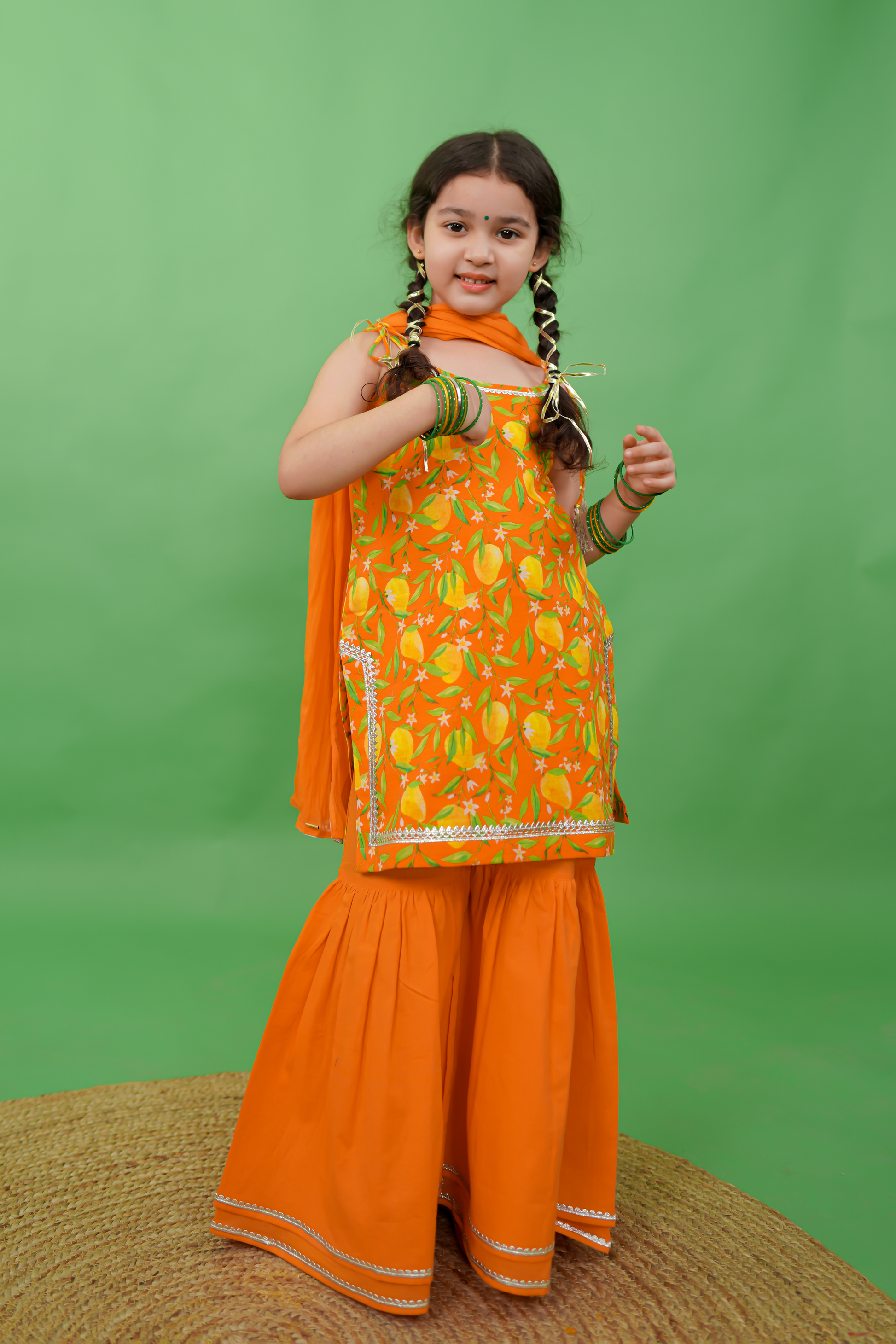 Girls Straight Strappy Sharara Set Printed Mango - Orange - Image 3