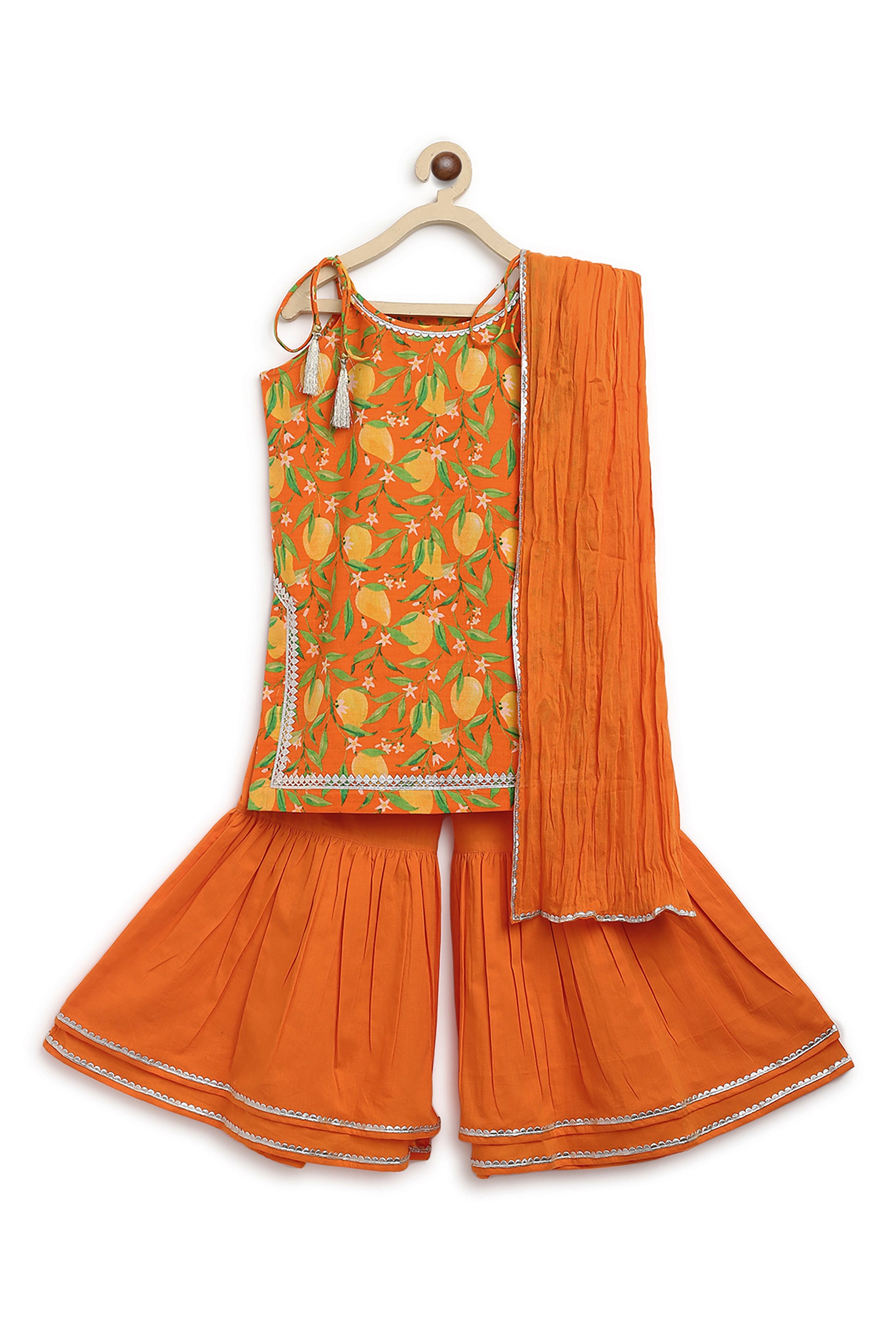 Girls Straight Strappy Sharara Set Printed Mango - Orange - Image 4