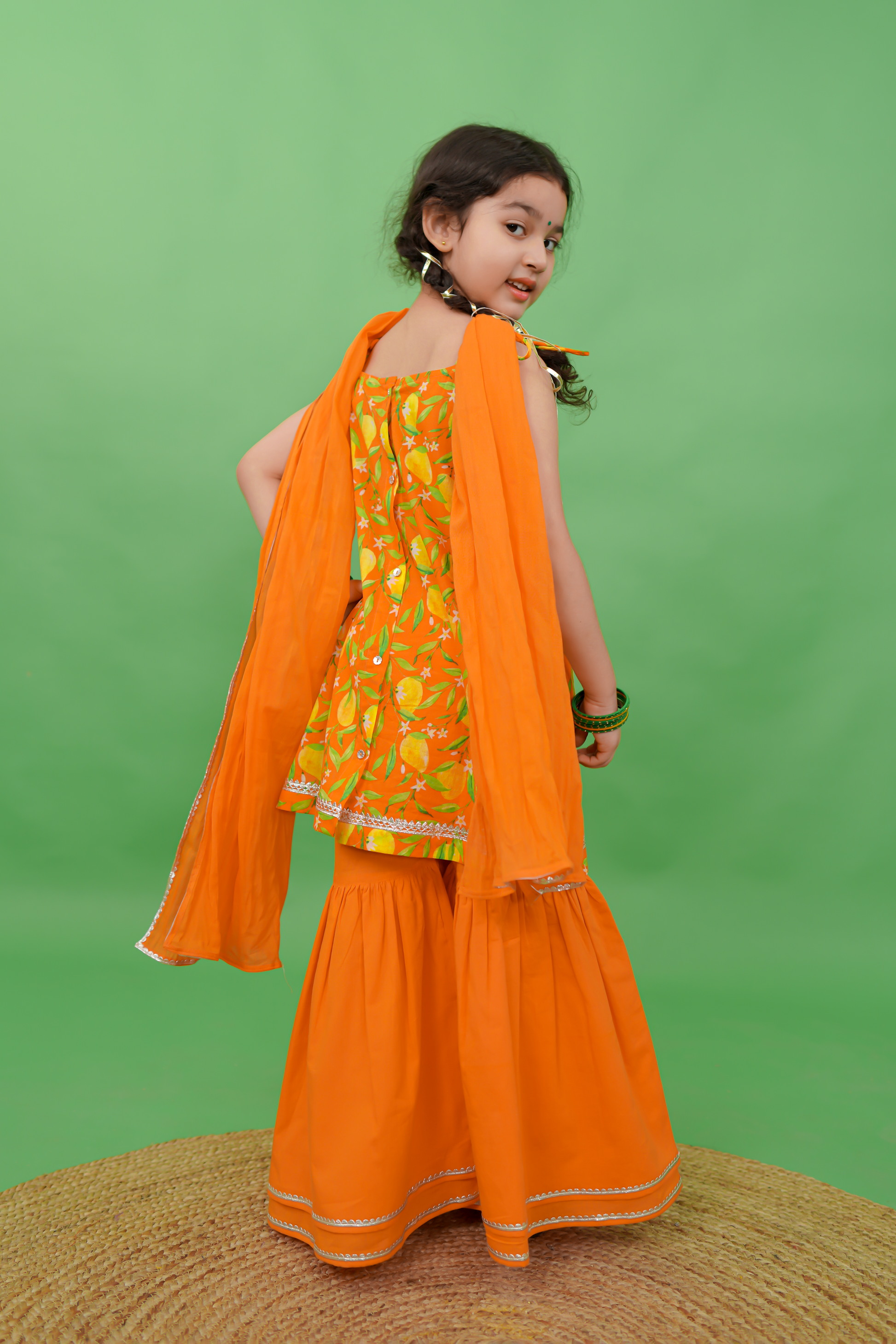 Girls Straight Strappy Sharara Set Printed Mango - Orange - Image 2