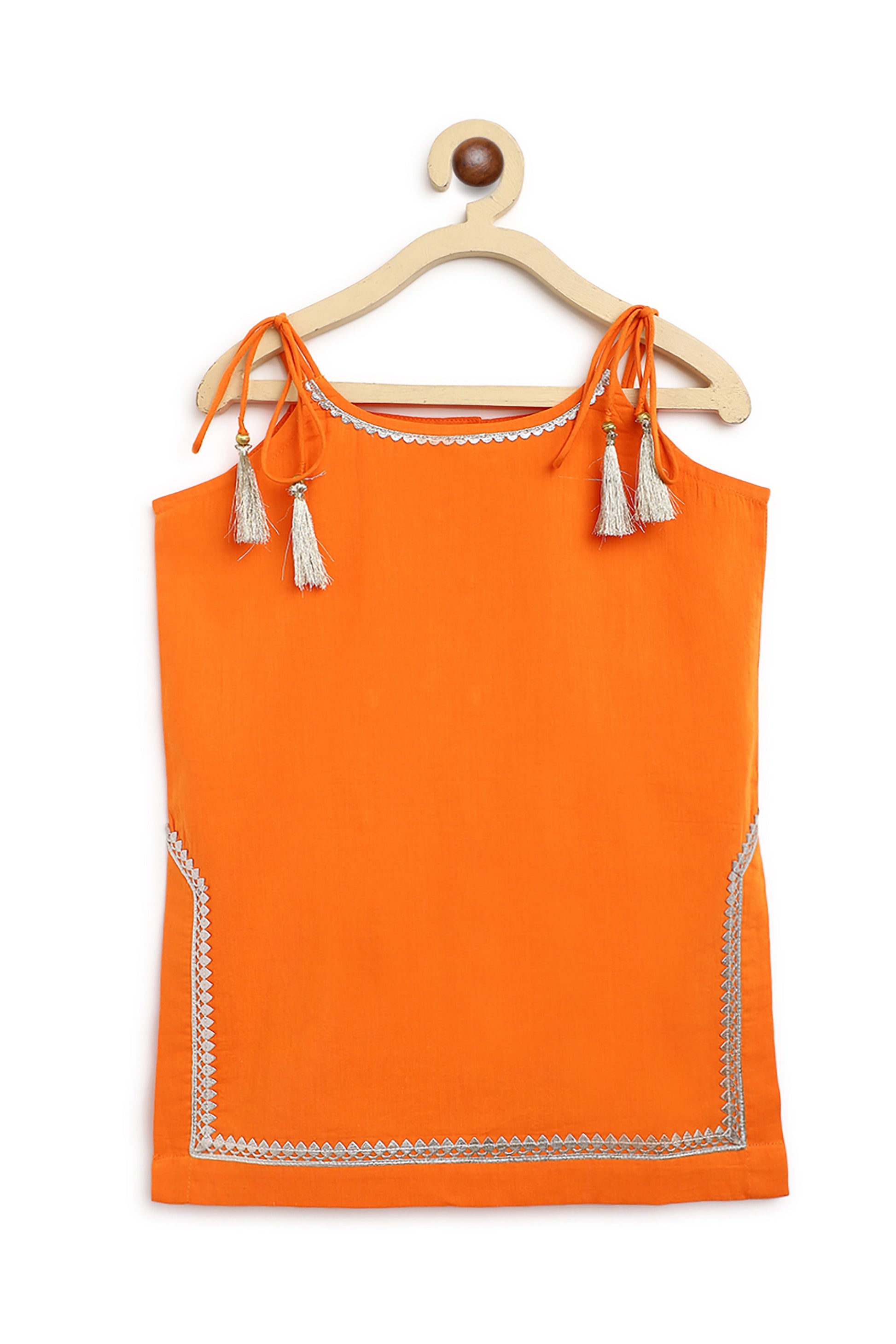 Girls Straight Strappy Sharara Set Gotapatti - Orange - Image 5