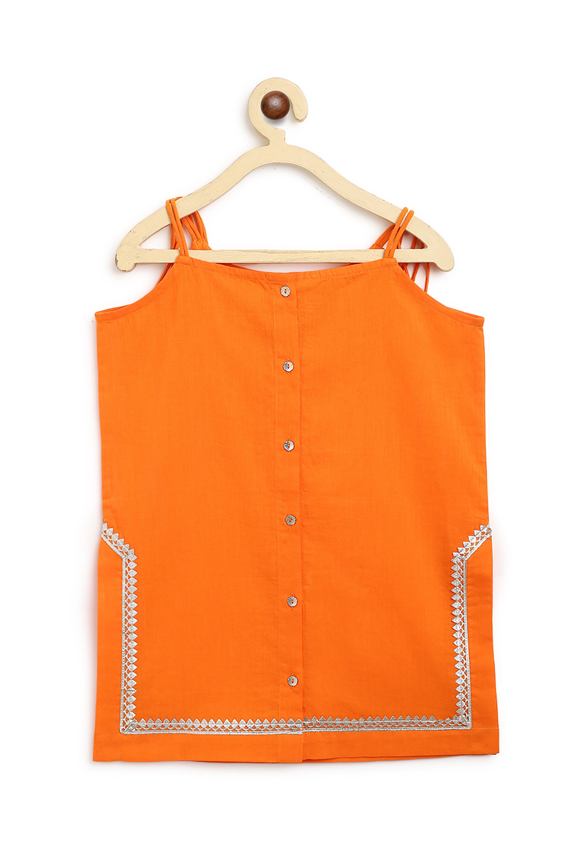 Girls Straight Strappy Sharara Set Gotapatti - Orange - Image 4