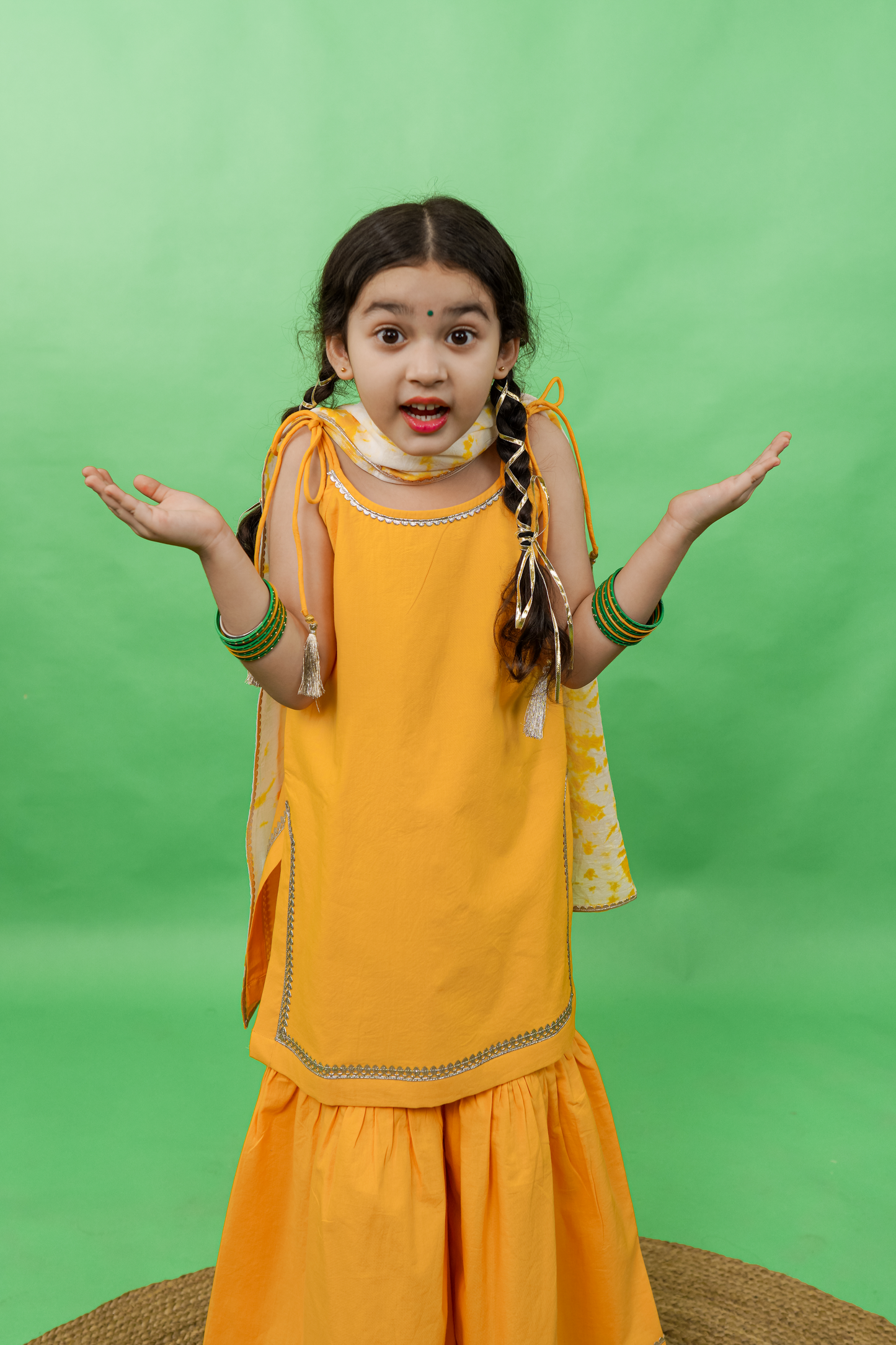 Girls Straight Strappy Sharara Set Gotapatti - Yellow