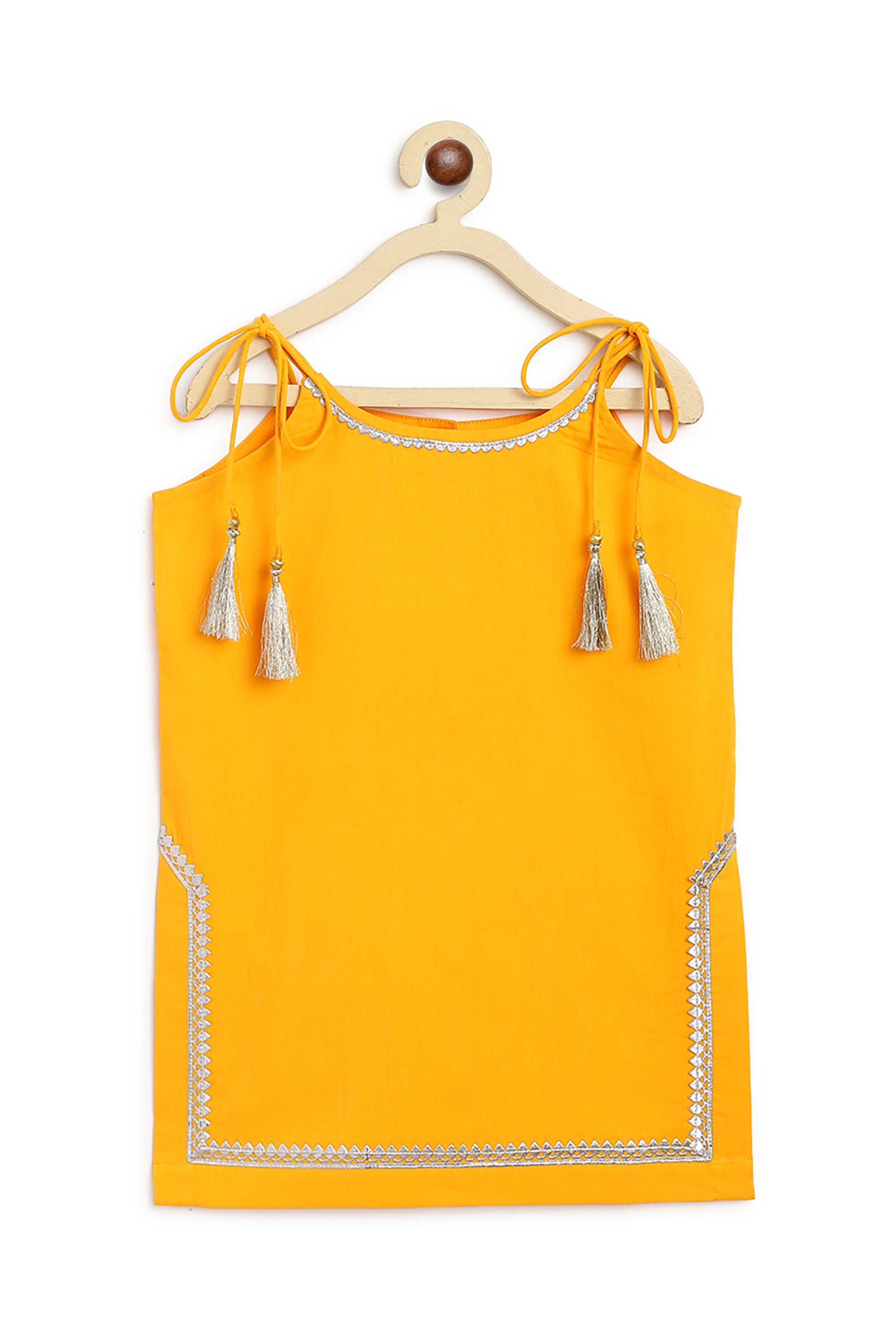 Girls Straight Strappy Sharara Set Gotapatti - Yellow - Image 5