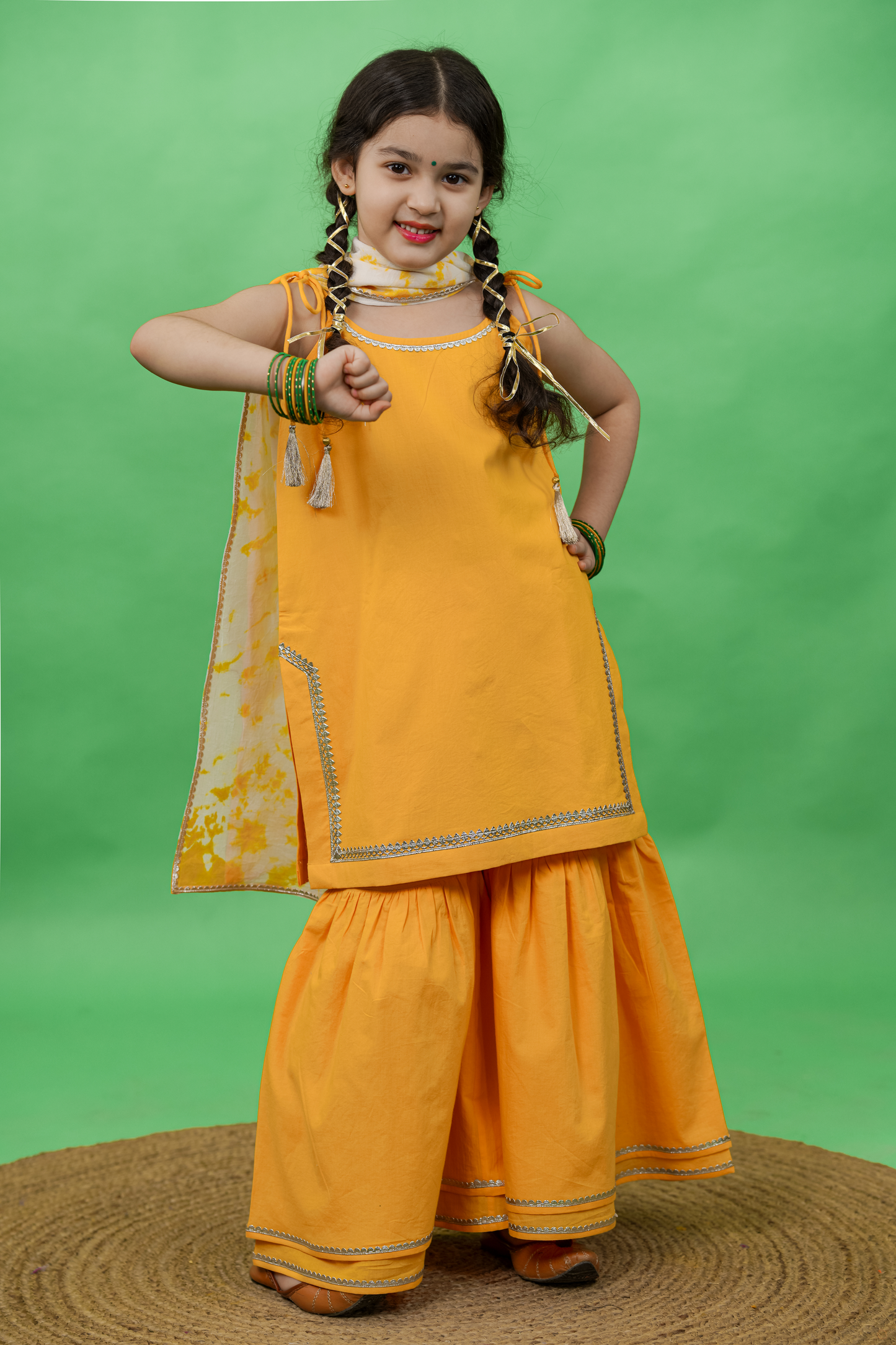 Girls Straight Strappy Sharara Set Gotapatti - Yellow