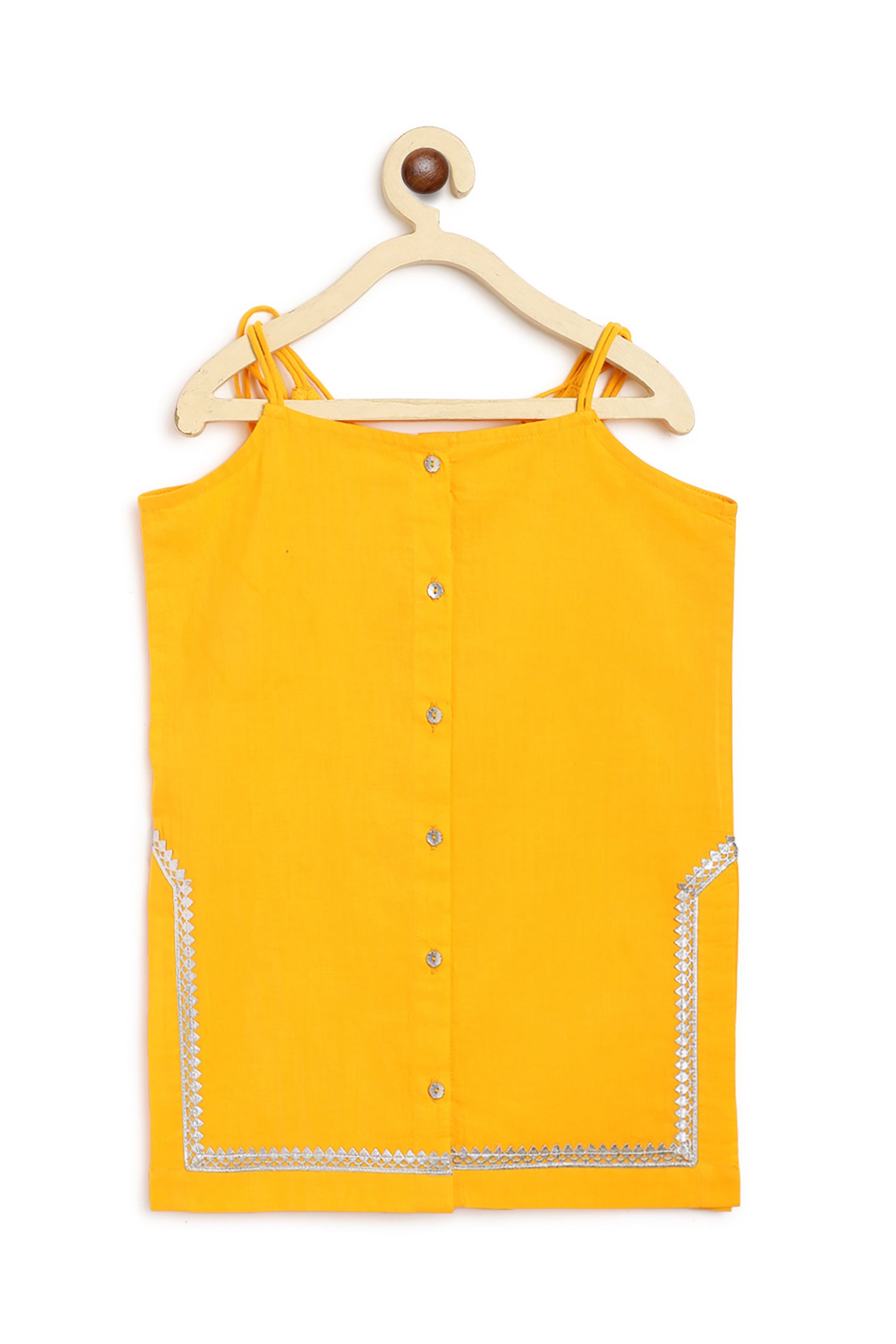 Girls Straight Strappy Sharara Set Gotapatti - Yellow - Image 6