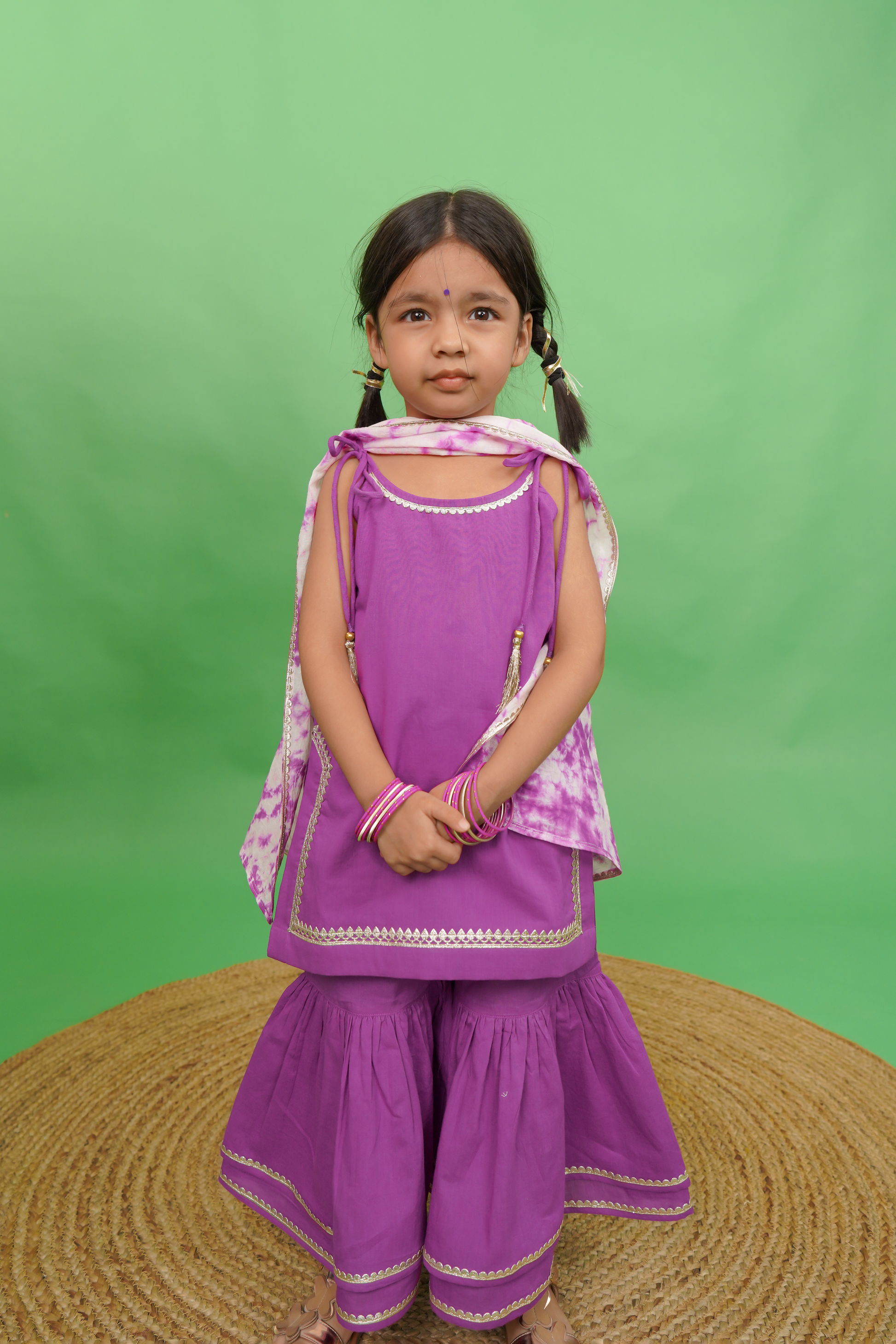 Girls Straight Strappy Sharara Set Gotapatti - Purple - Eco-friendly - Sama Homes