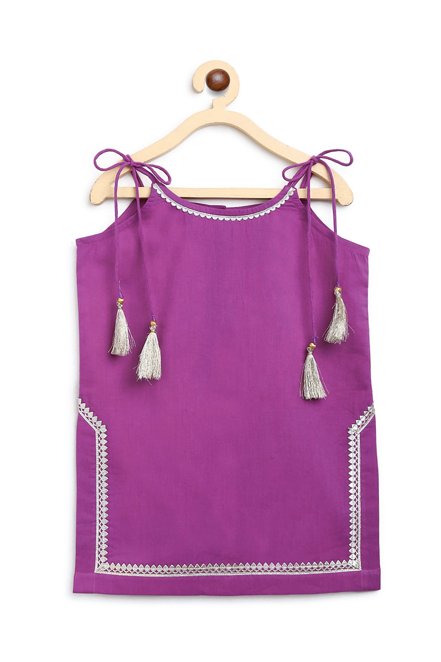 Girls Straight Strappy Sharara Set Gotapatti - Purple