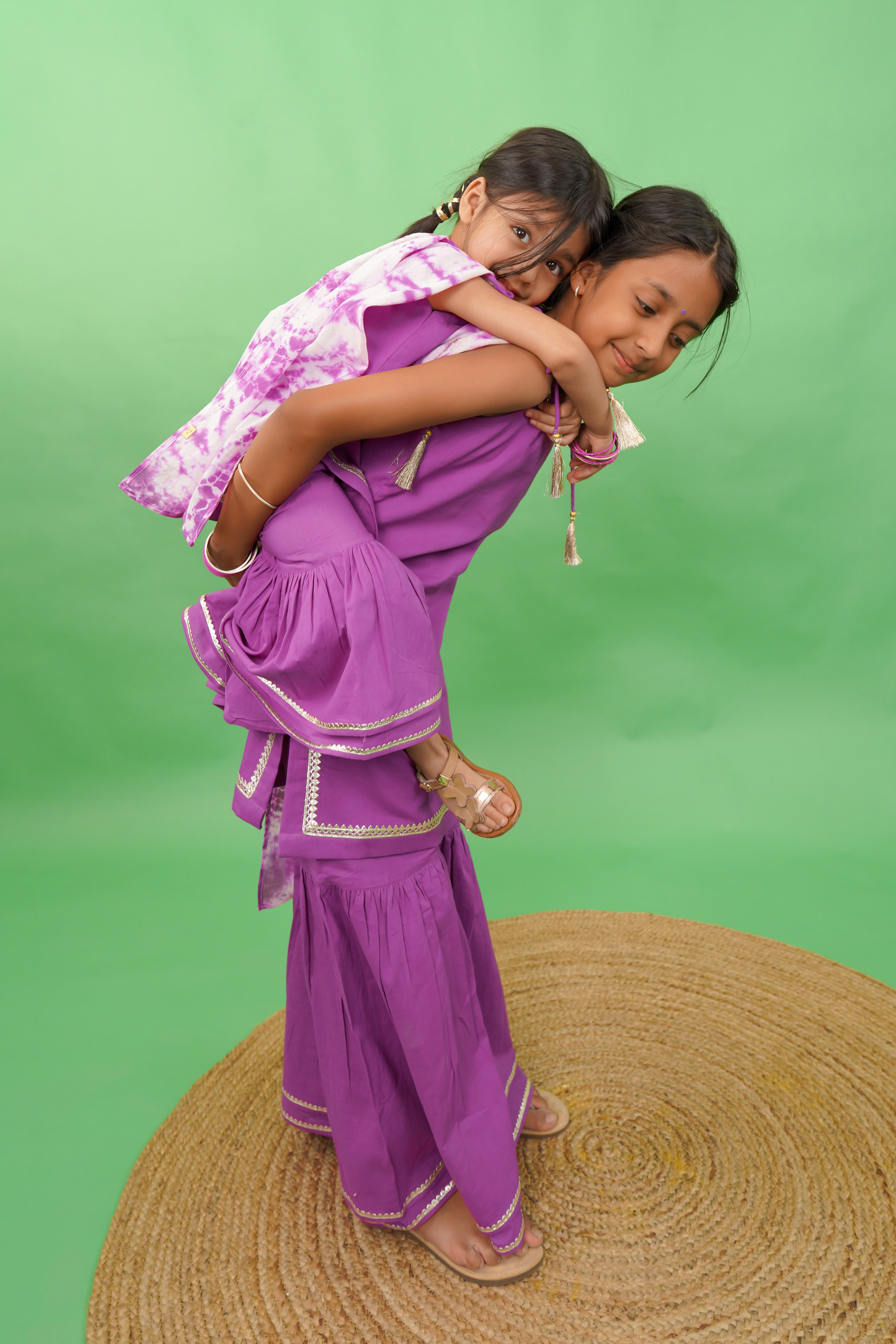 Girls Straight Strappy Sharara Set Gotapatti - Purple