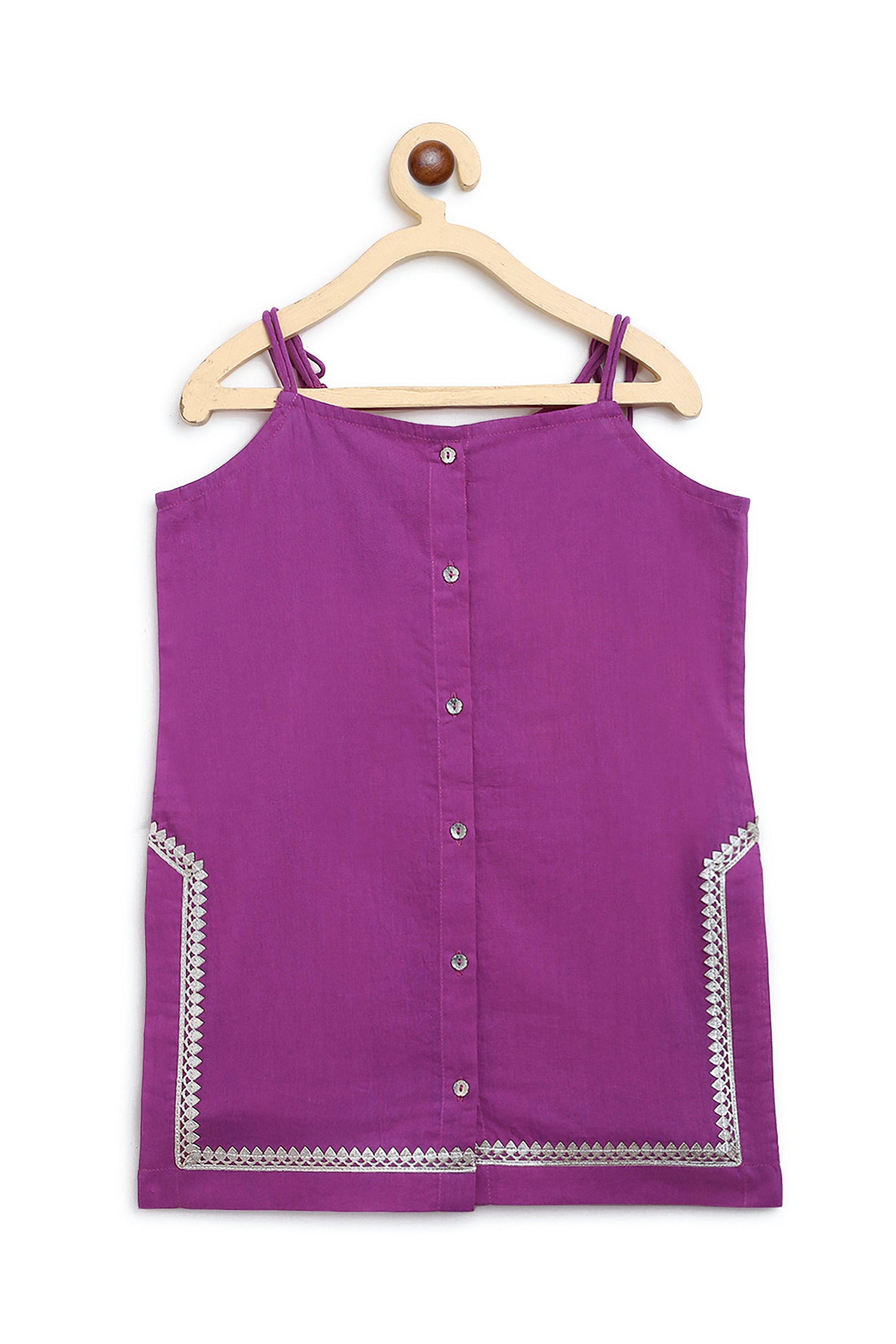 Girls Straight Strappy Sharara Set Gotapatti - Purple - Image 6