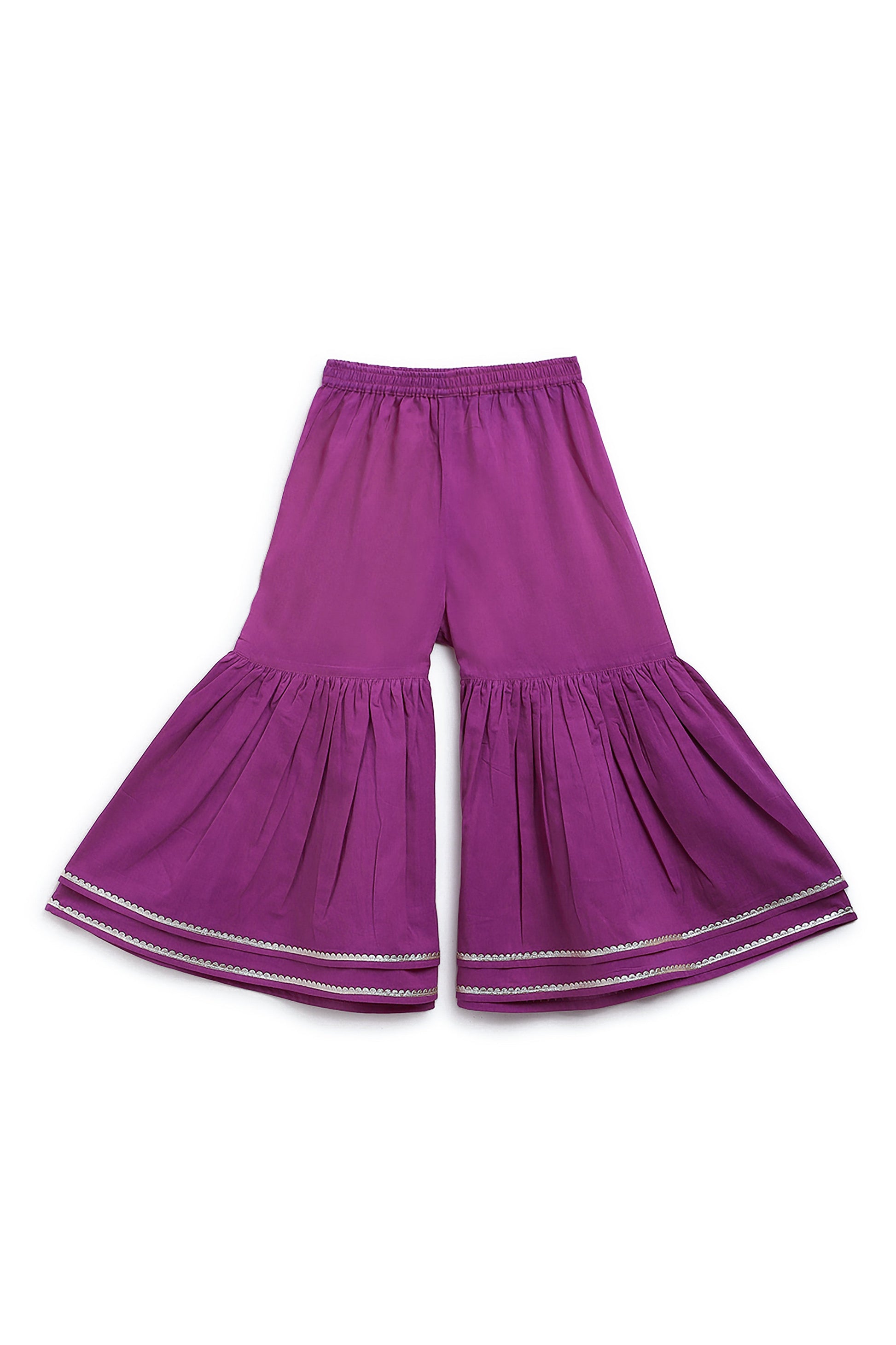 Girls Straight Strappy Sharara Set Gotapatti - Purple - Image 7