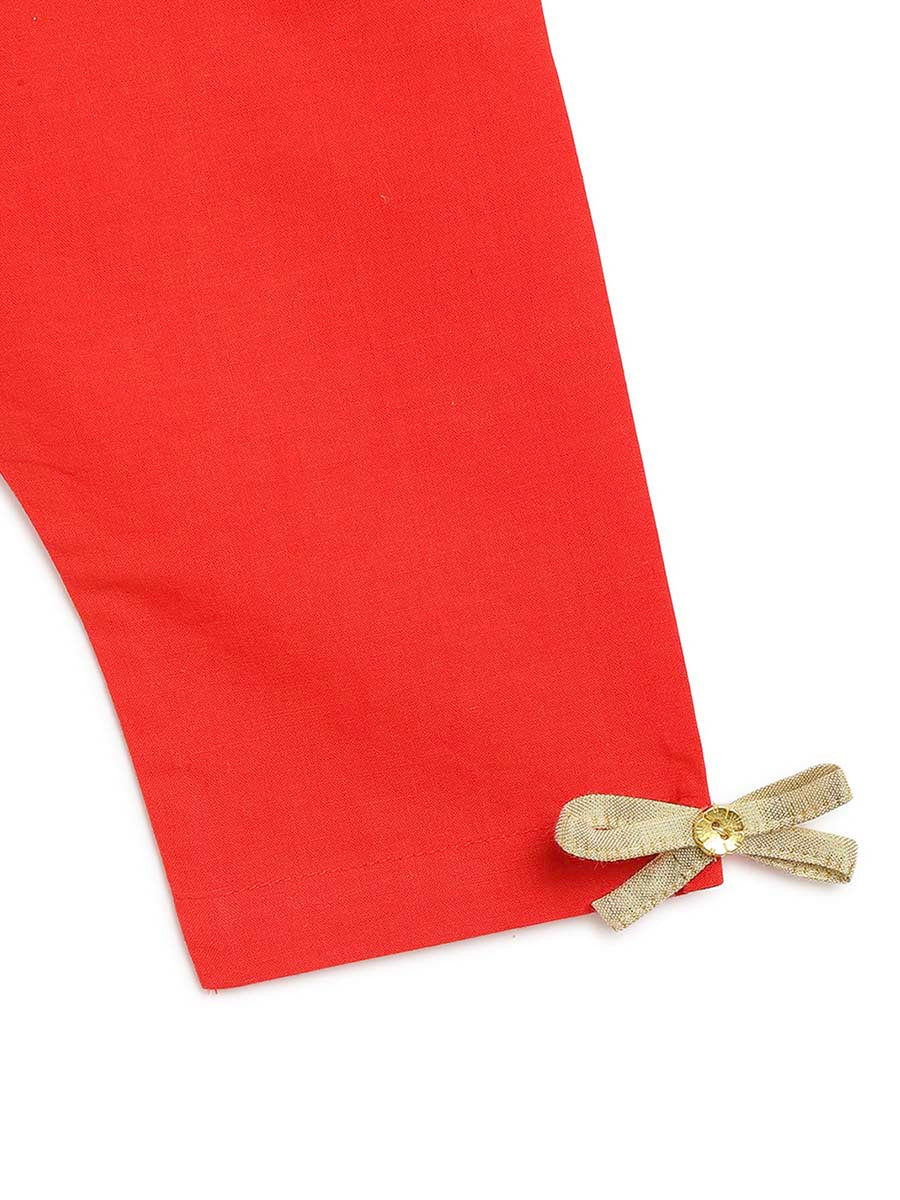 Baby Girl Bandhani Printed Jhabla Set-Red - Image 7