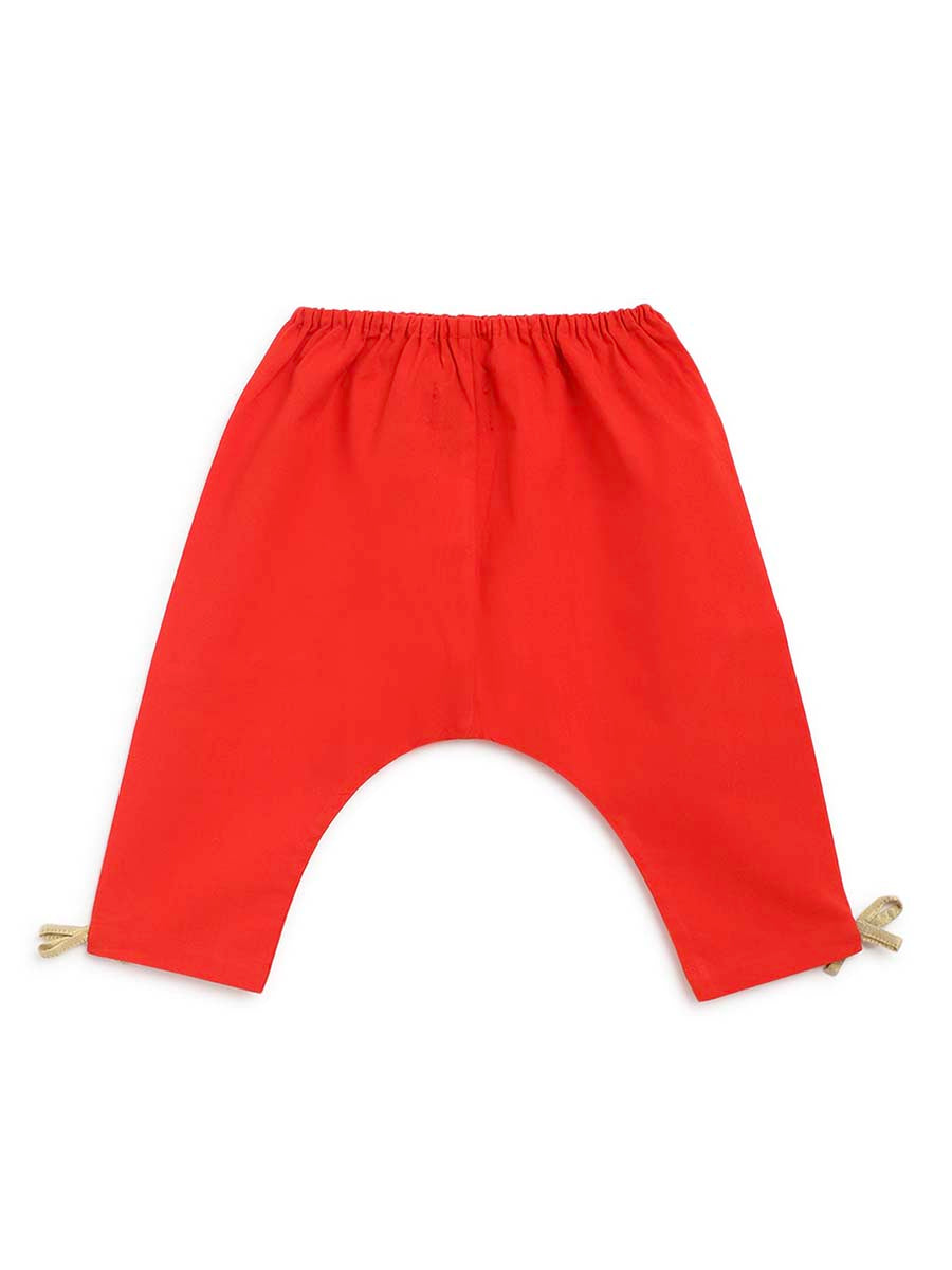 Baby Girl Bandhani Printed Jhabla Set-Red