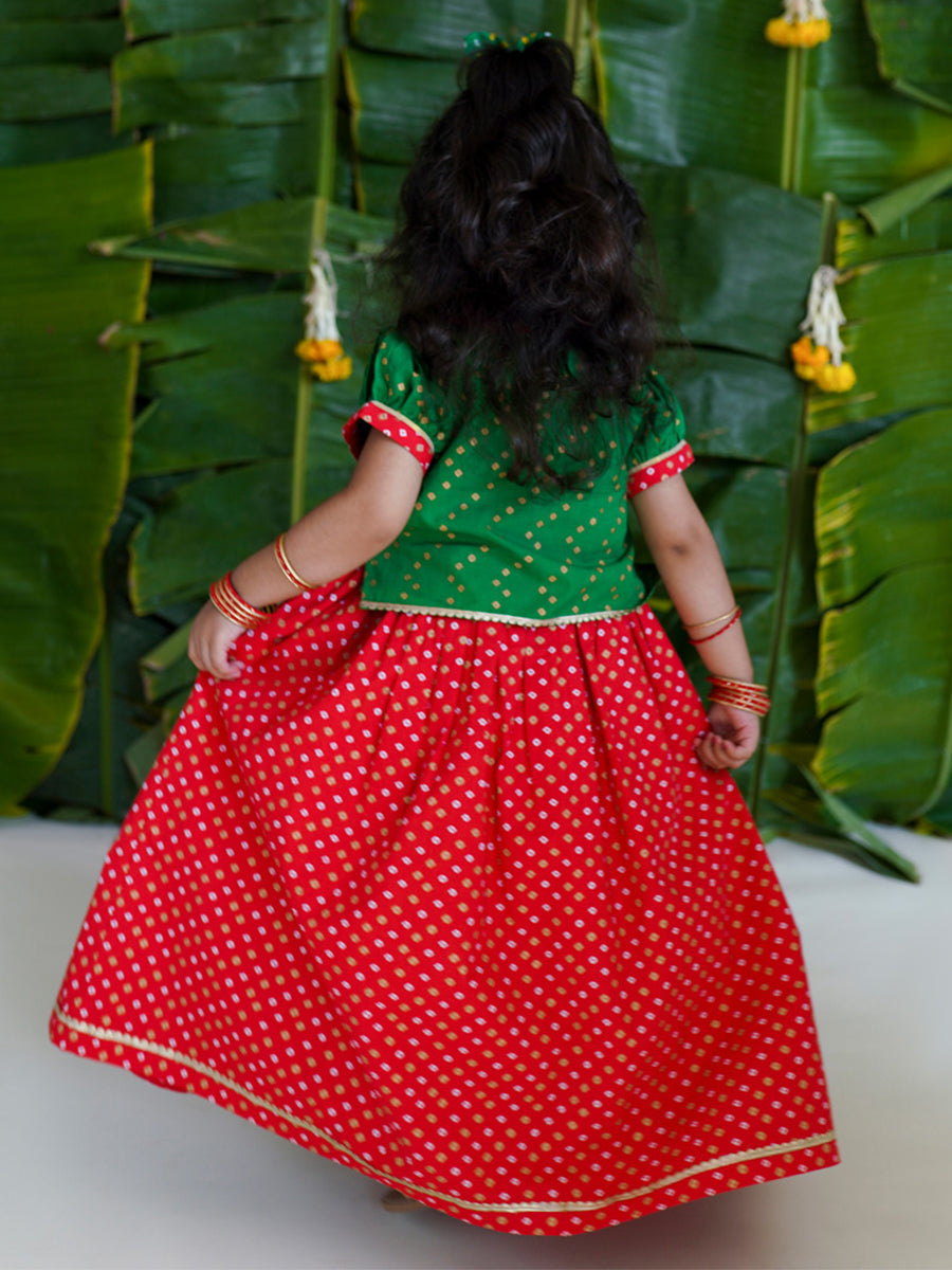 Baby Girl Bandhani Pattu Pavdai-Green - Image 2