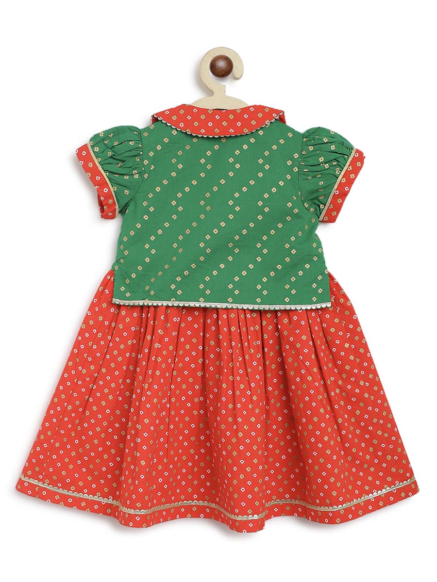 Baby Girl Bandhani Pattu Pavdai-Green - Image 5