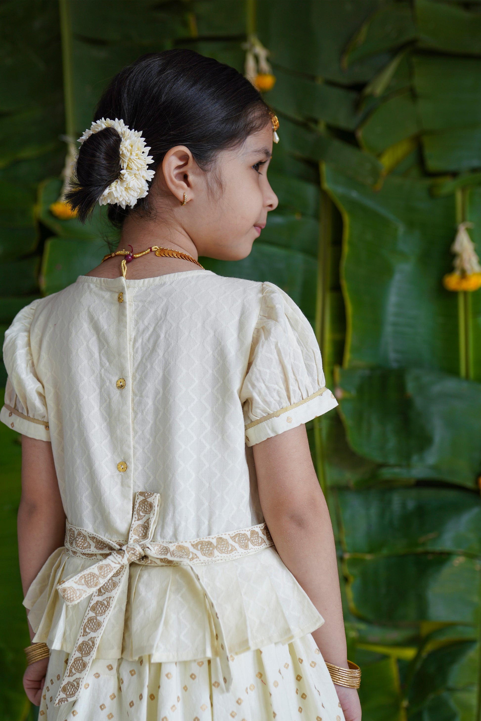 Girl Bandhani Pattu Pavdai-Cream - Image 2