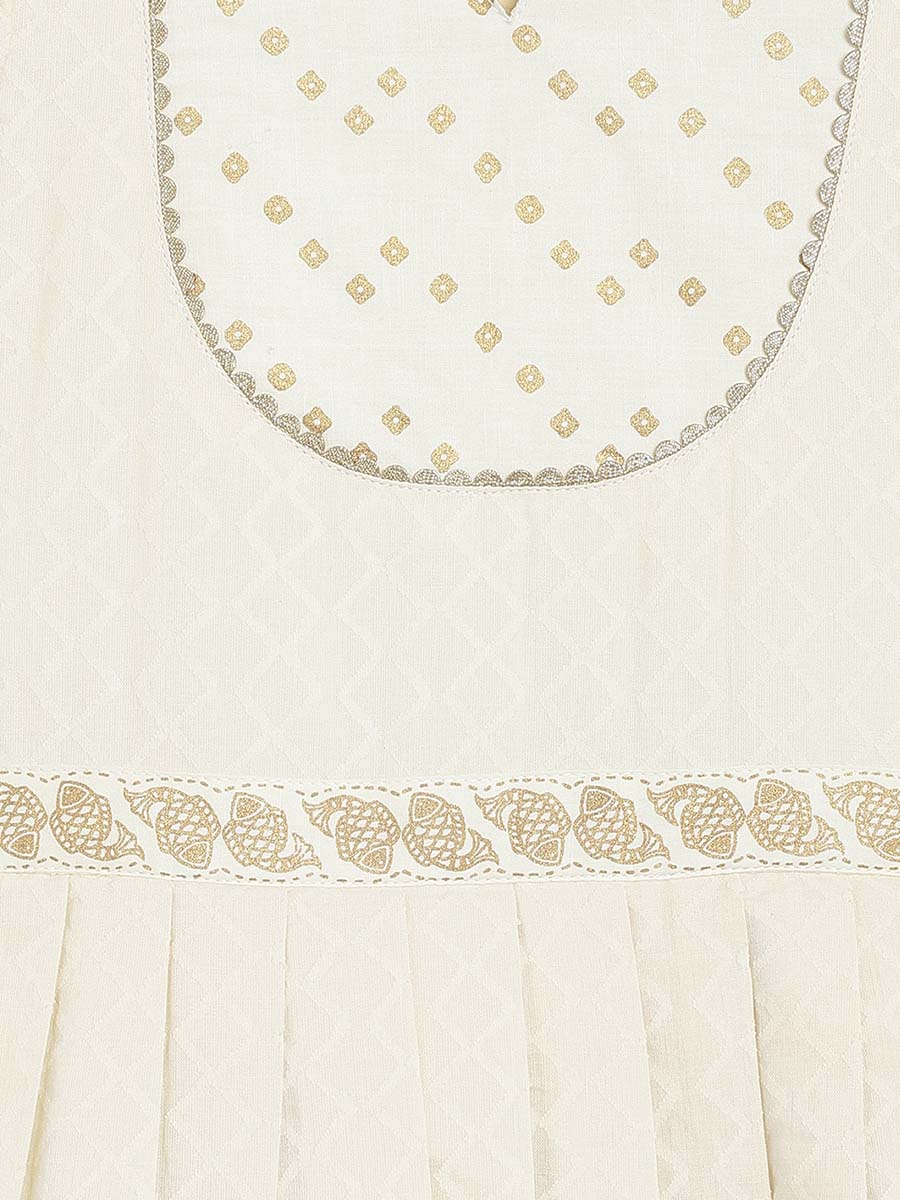 Girl Bandhani Pattu Pavdai-Cream