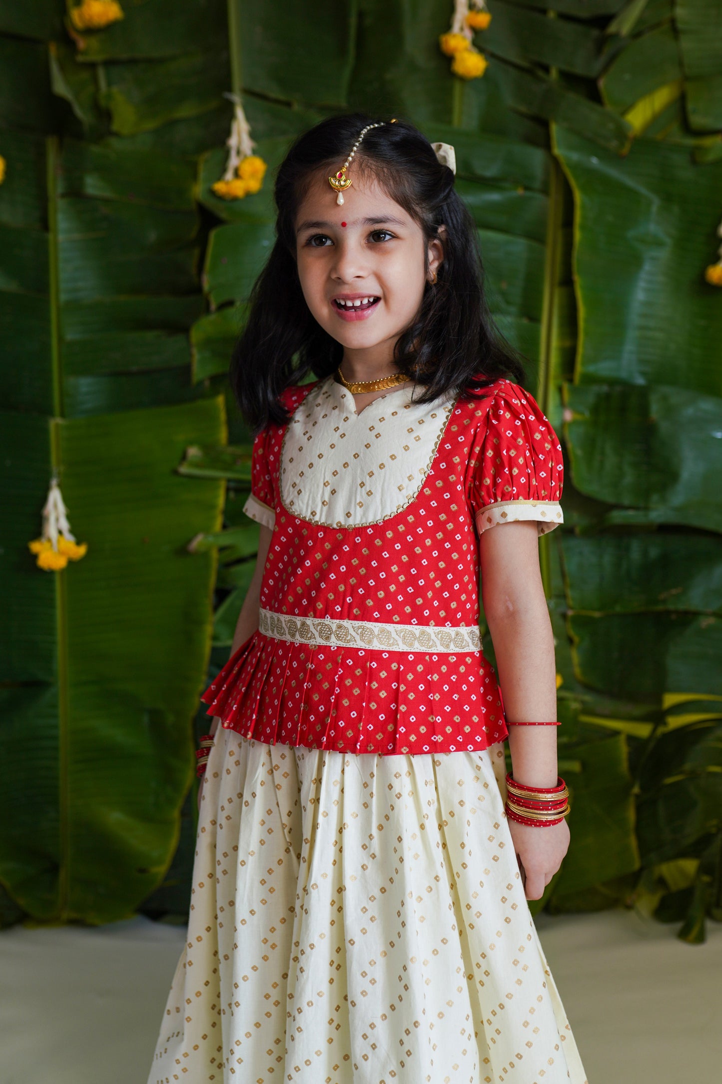 Girl Bandhani Pattu Pavdai-Red