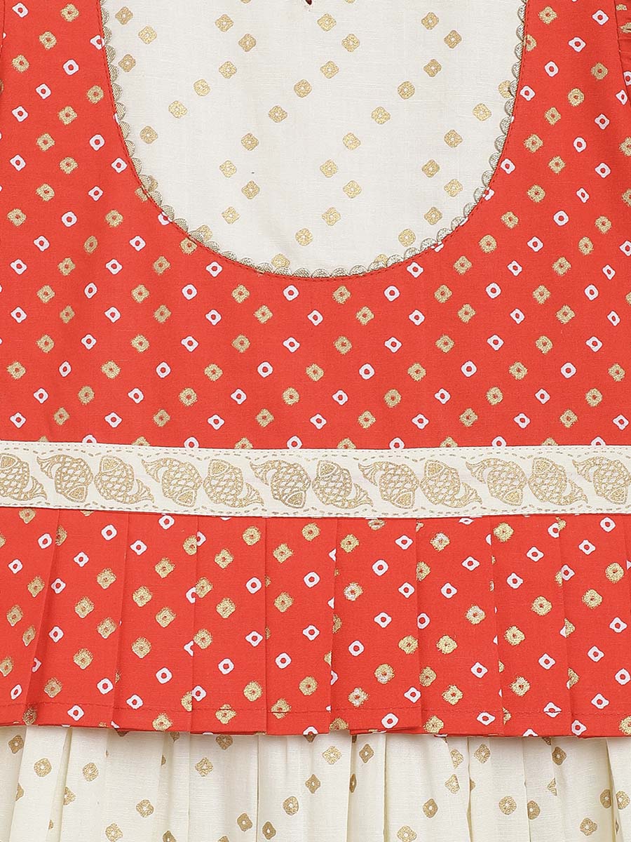 Girl Bandhani Pattu Pavdai-Red - Image 6