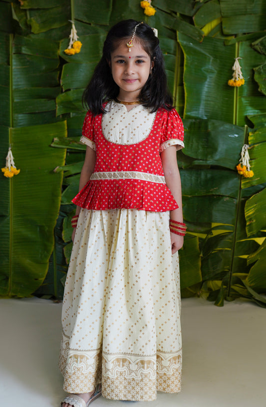 Girl Bandhani Pattu Pavdai-Red