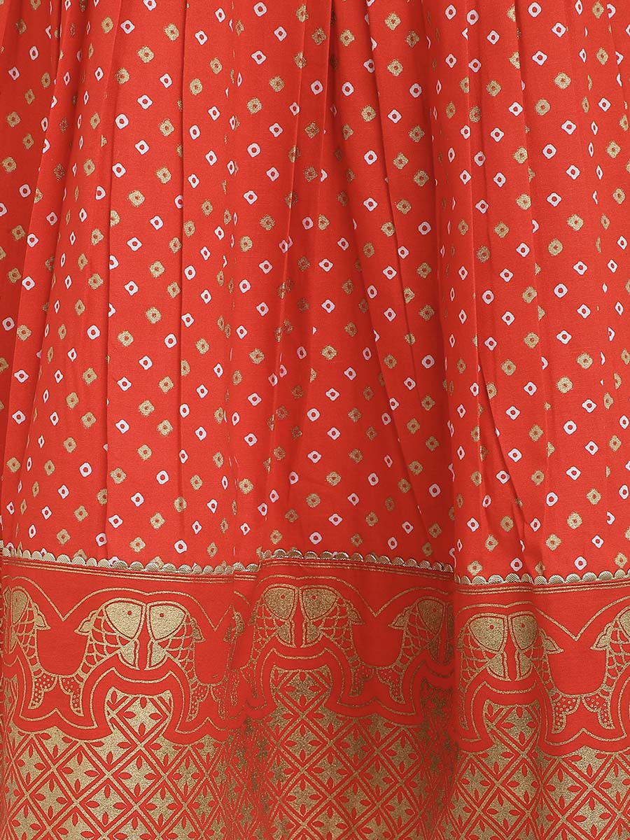 Girl Bandhani Pattu Pavdai-Green - Image 7