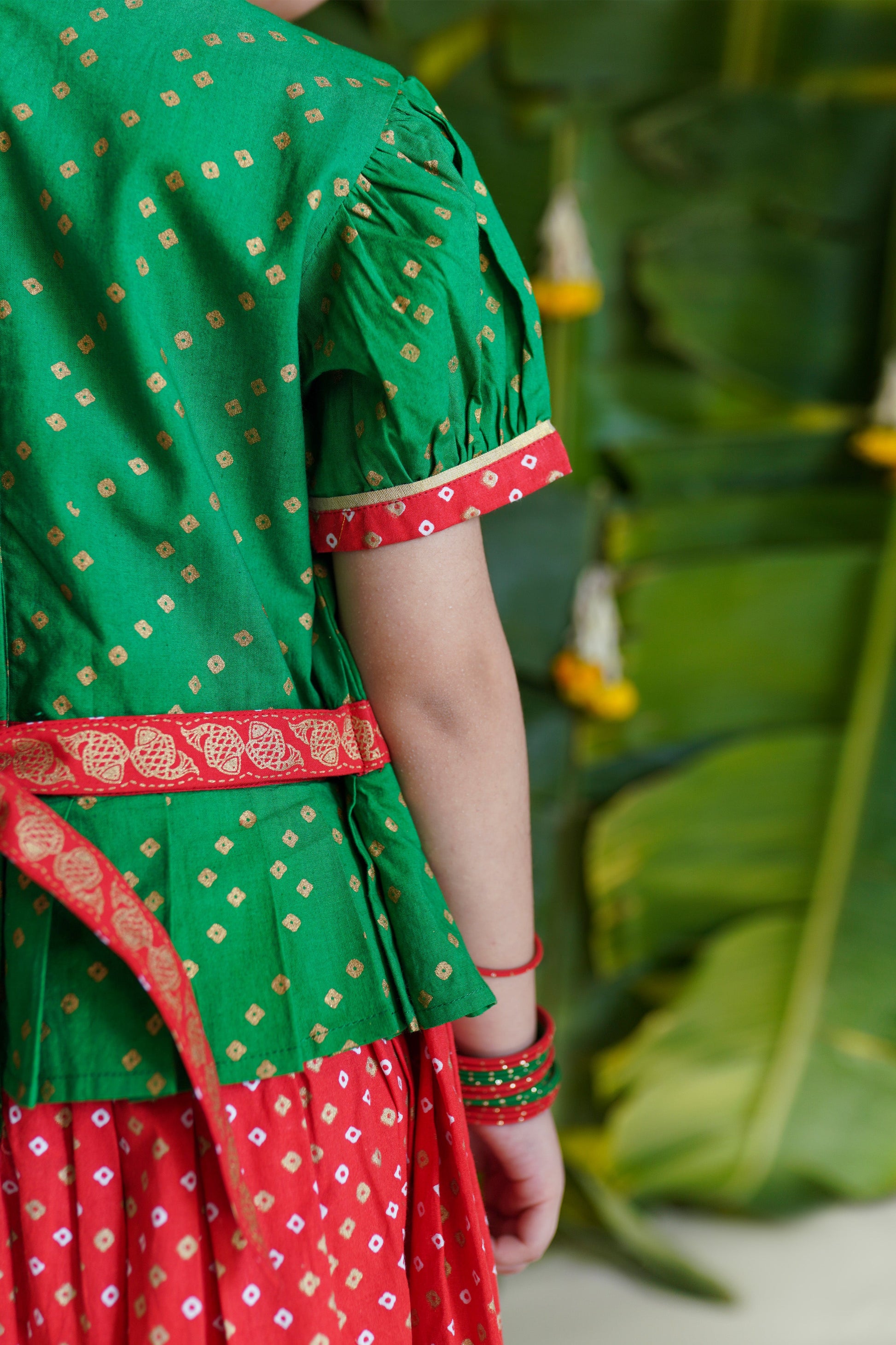 Girl Bandhani Pattu Pavdai-Green - Image 3