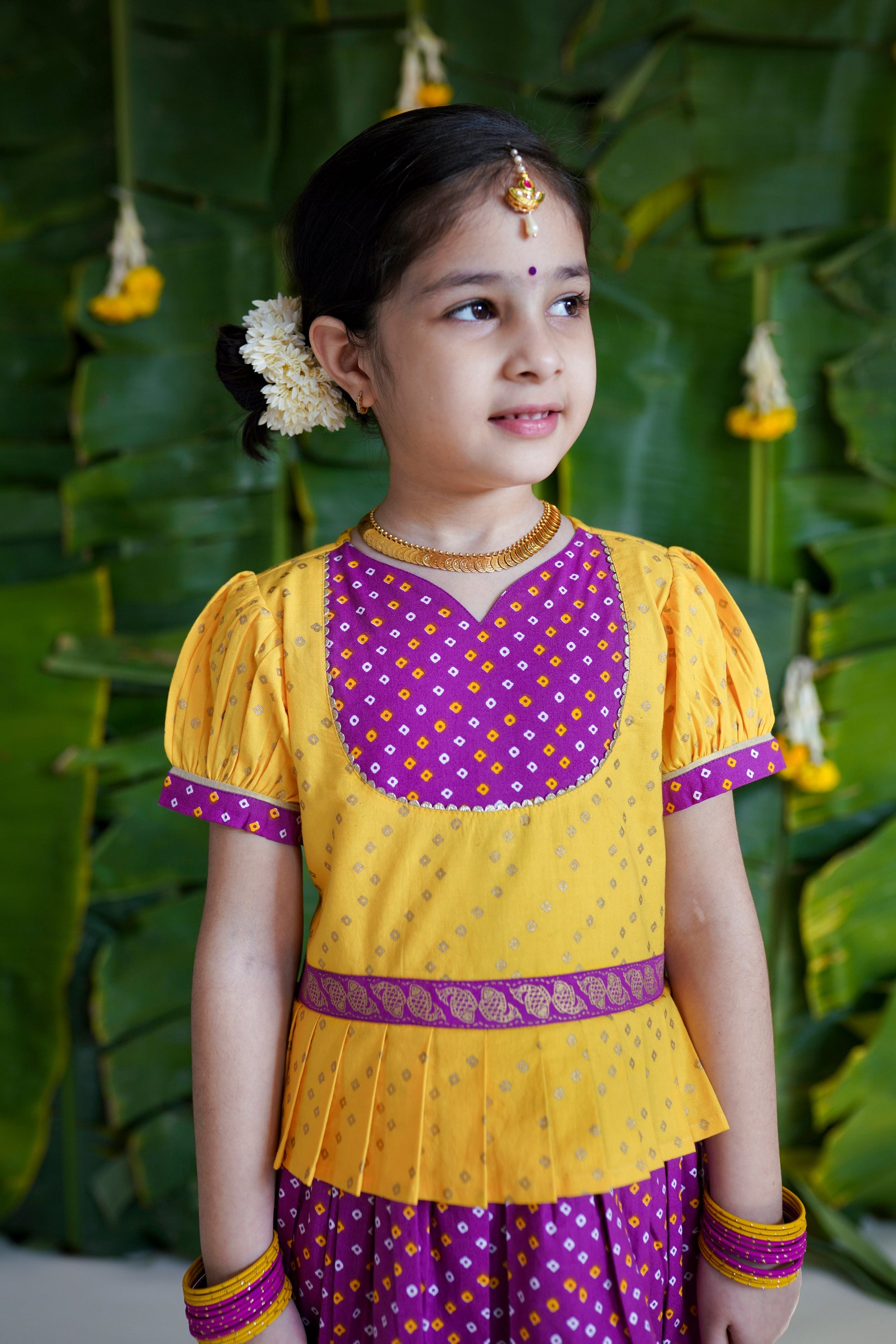 Girl Bandhani Pattu Pavdai-Purple - Image 2