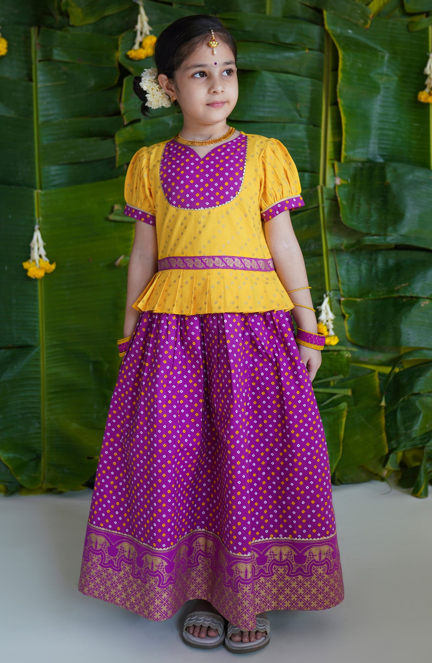 Girl Bandhani Pattu Pavdai-Purple