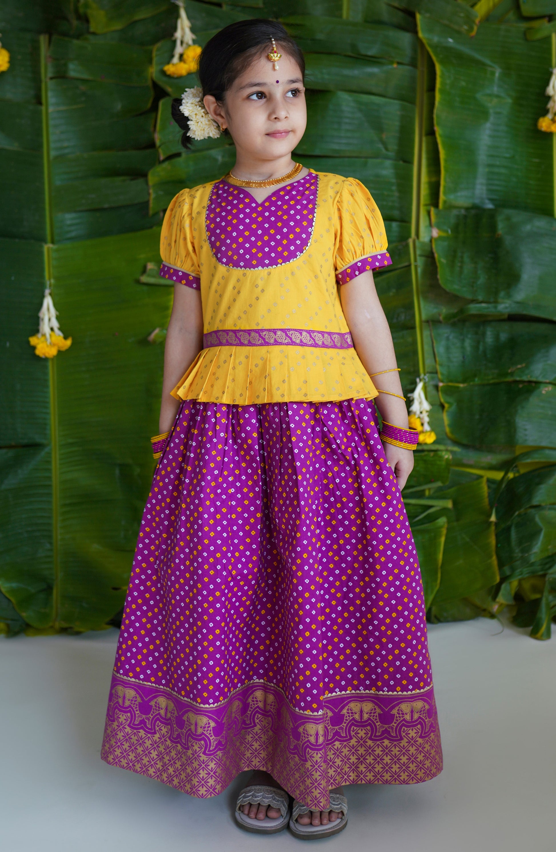 Girl Bandhani Pattu Pavdai-Purple - Eco-friendly - Sama Homes