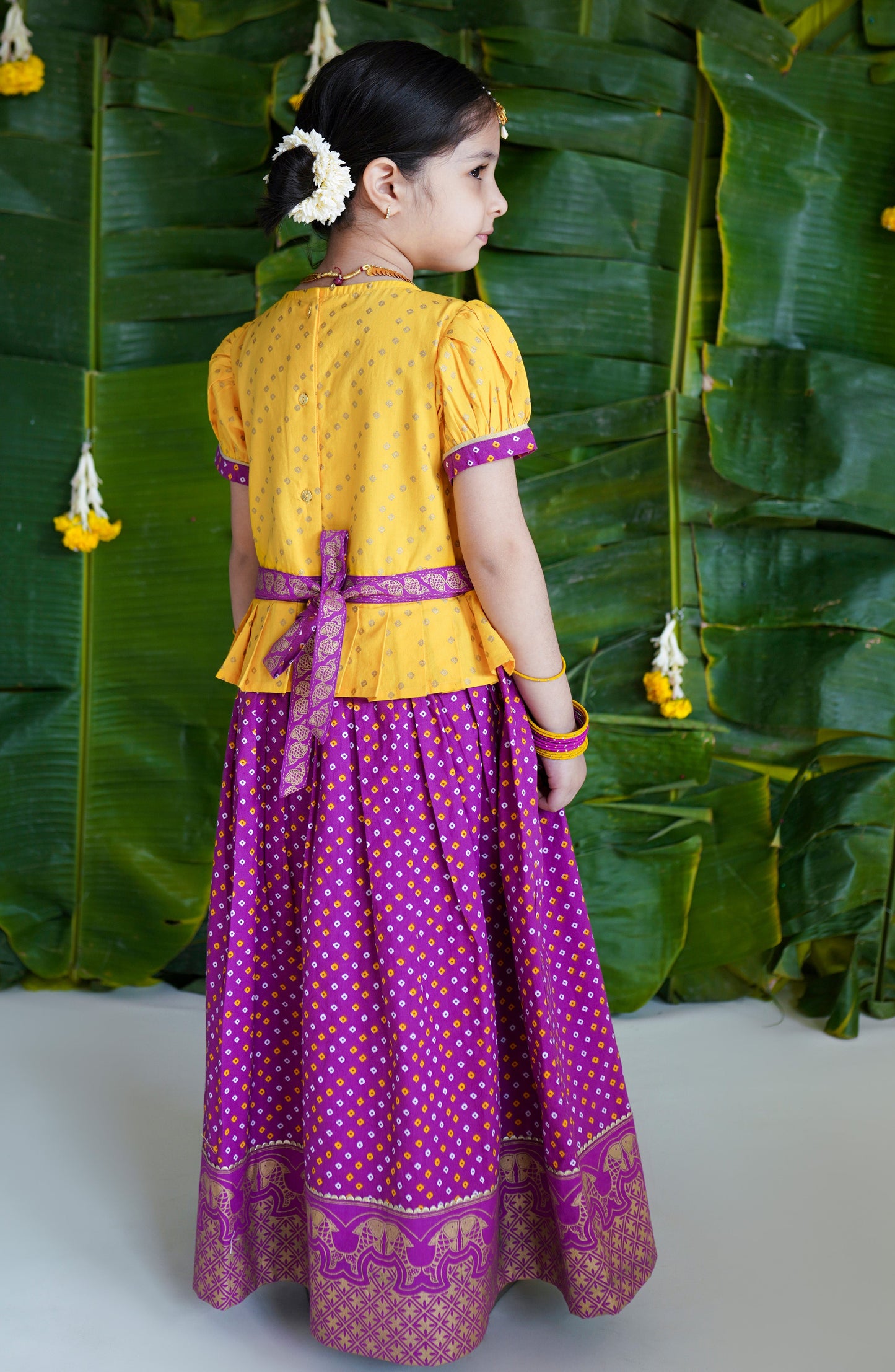 Girl Bandhani Pattu Pavdai-Purple