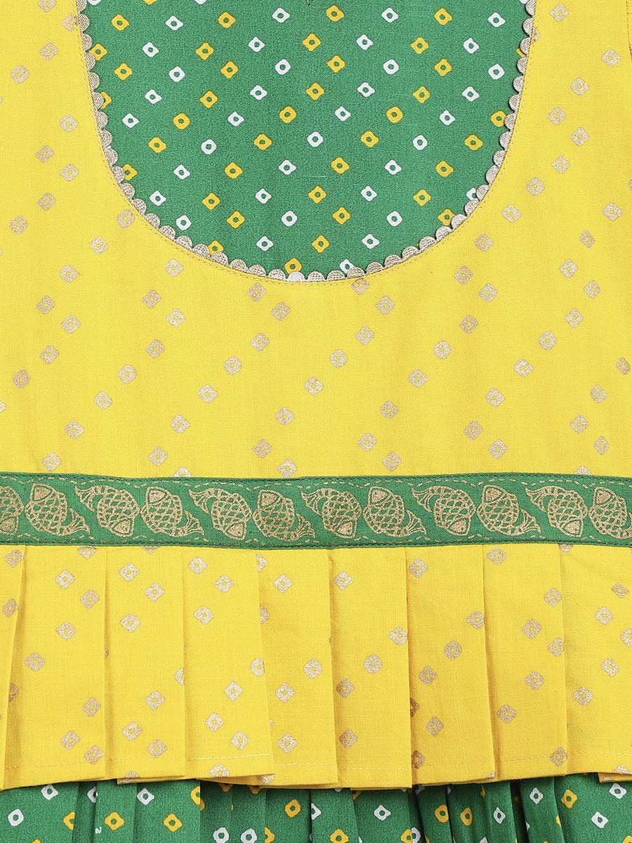 Girl Bandhani Pattu Pavdai-Yellow - Image 6