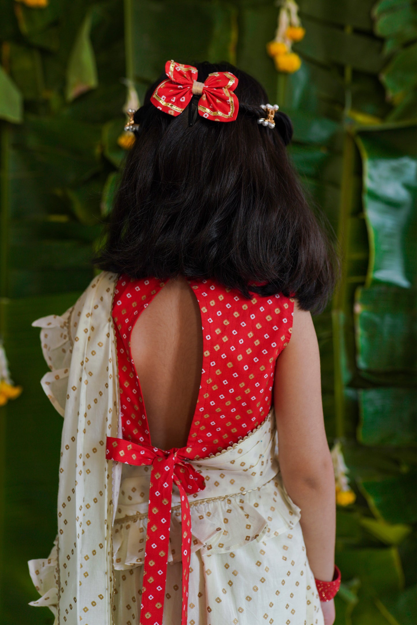 Girls Ruffle Saree-Cream