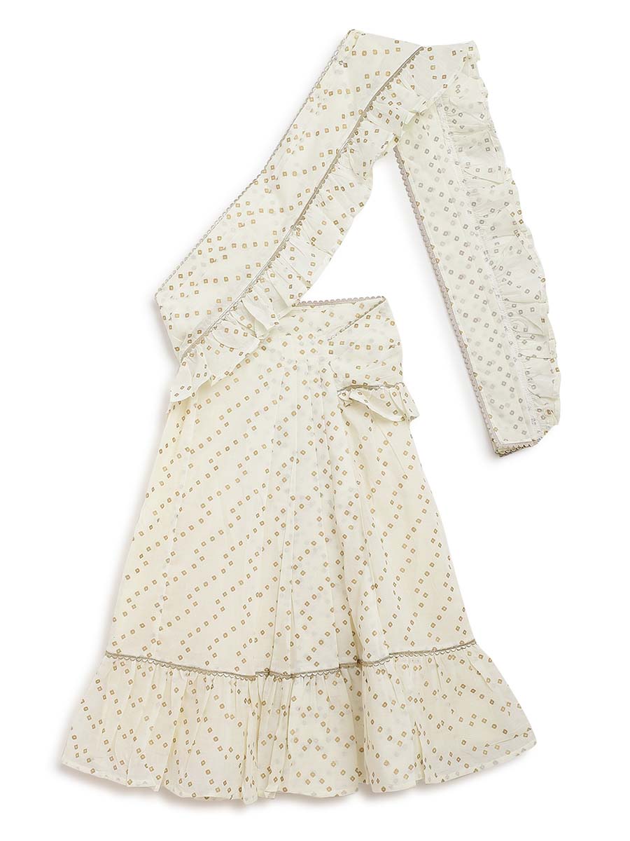Girls Ruffle Saree-Cream - Image 5