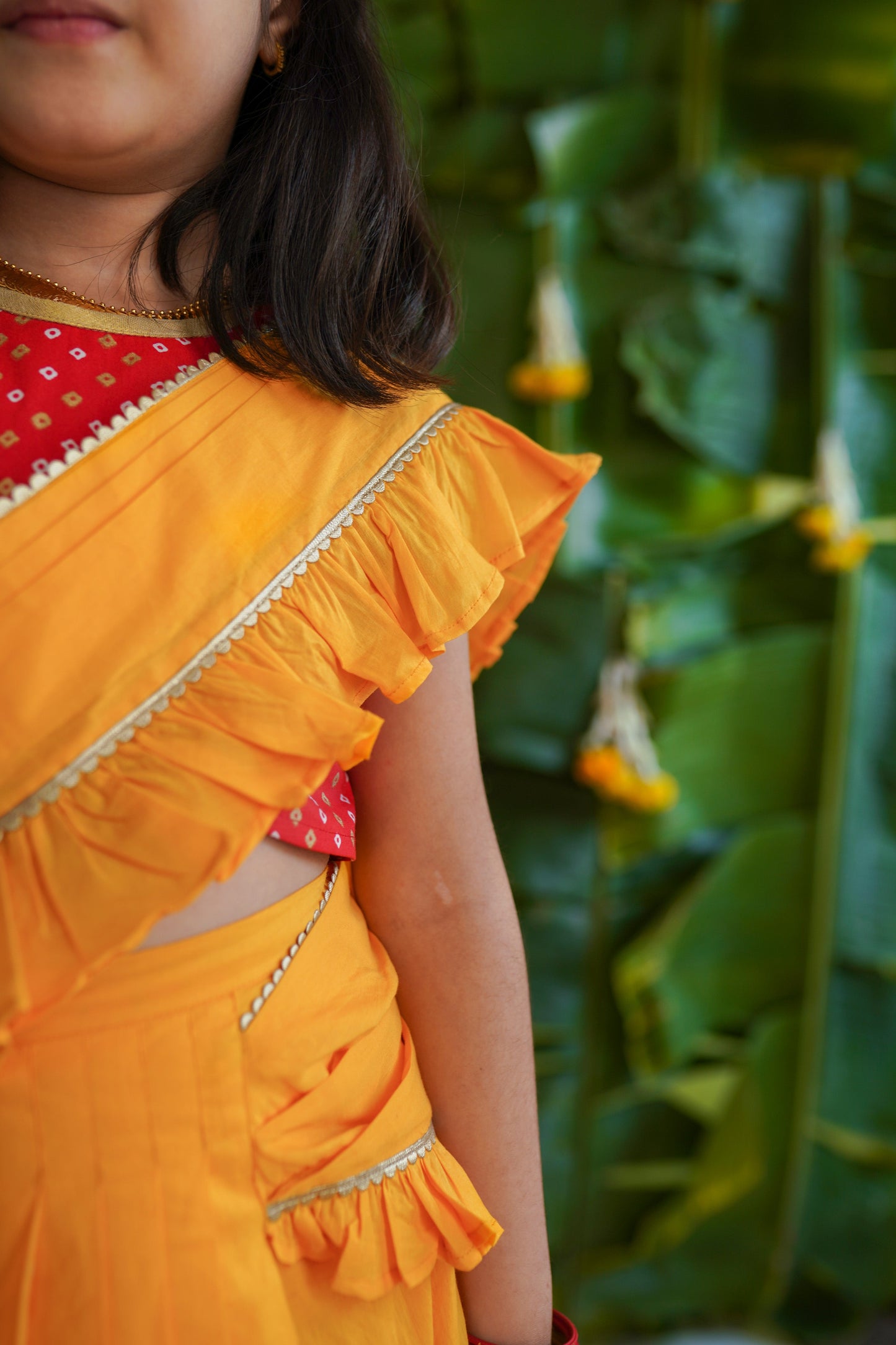 Girls Ruffle Saree-Yellow