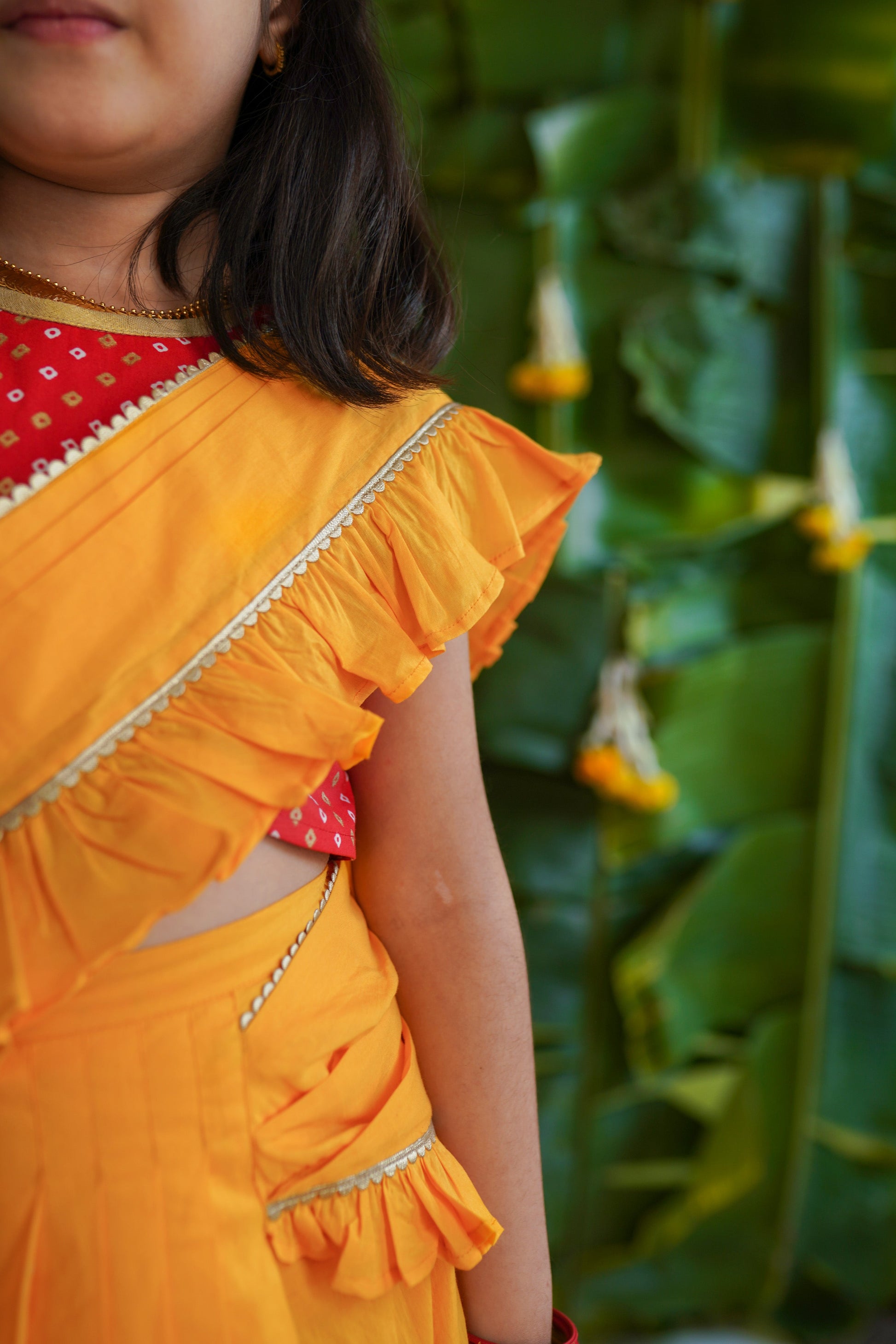 Girls Ruffle Saree-Yellow - Image 3