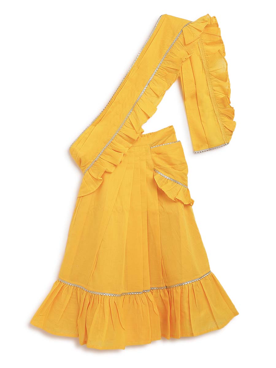 Girls Ruffle Saree-Yellow - Image 7
