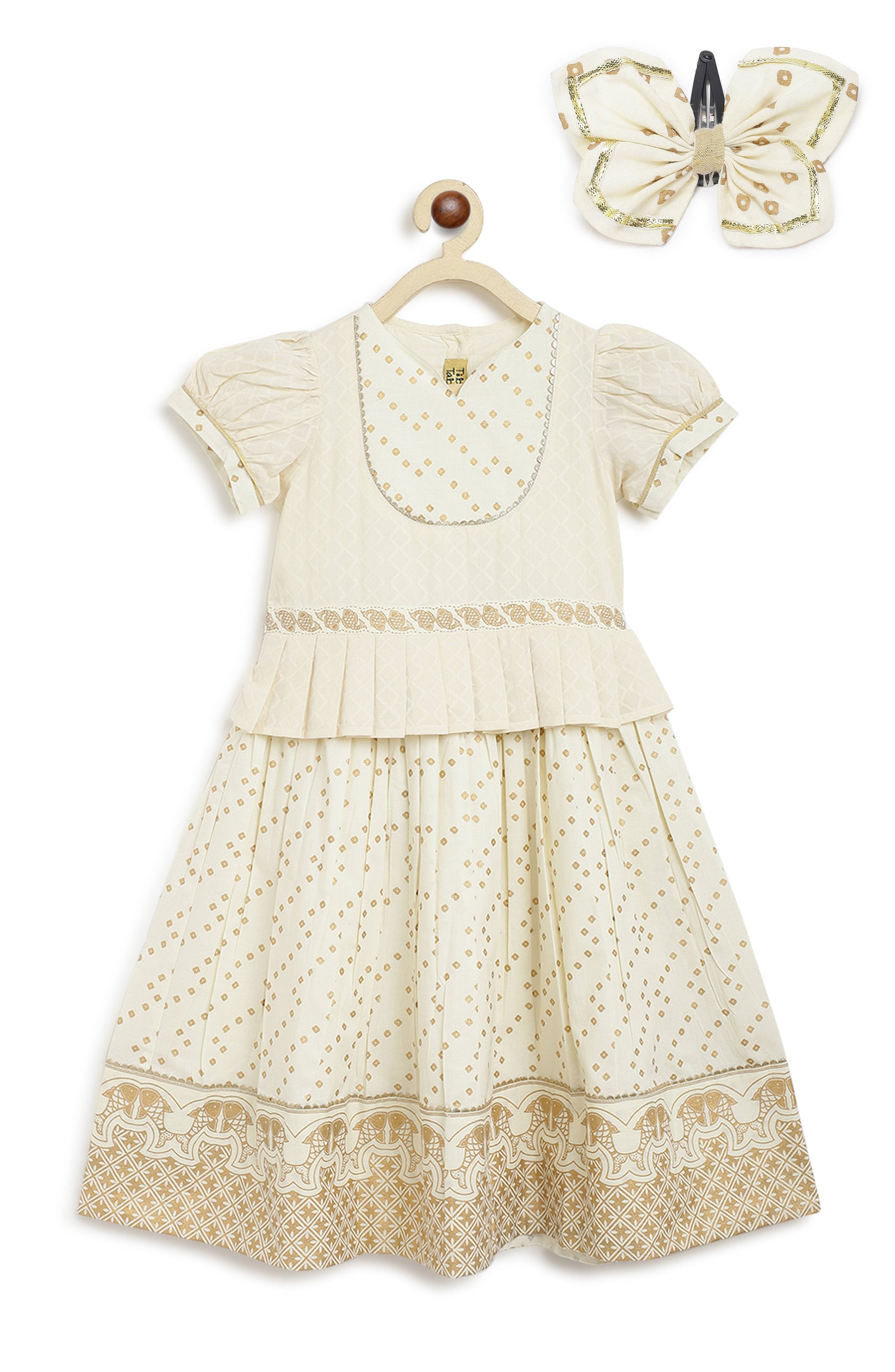 Girl Bandhani Pattu Pavdai-Cream - Image 4