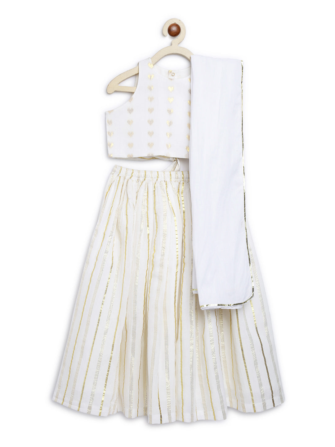 Girl Golden Hearts Lehenga Choli Set-White - Image 2