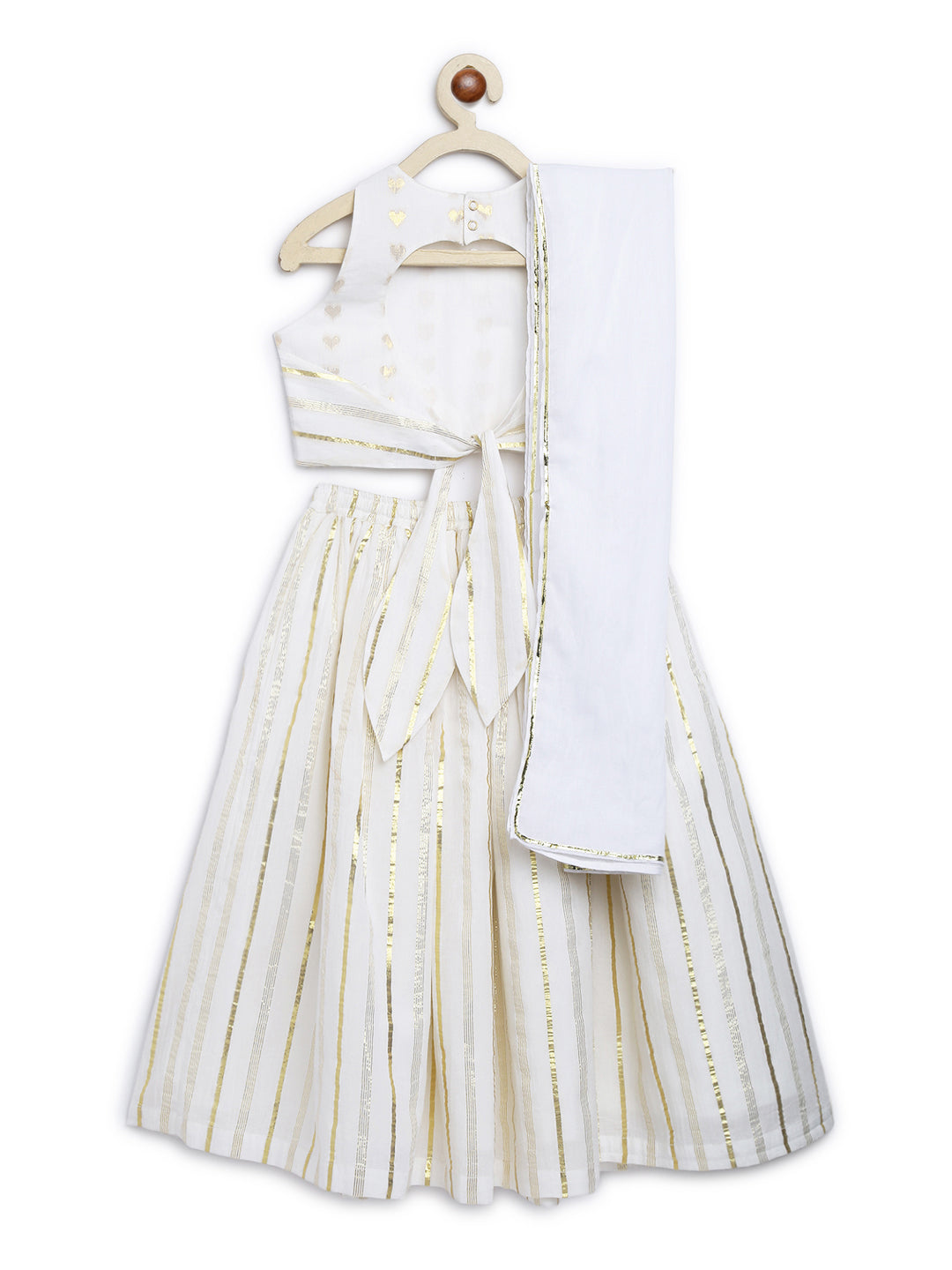 Girl Golden Hearts Lehenga Choli Set-White - Image 3
